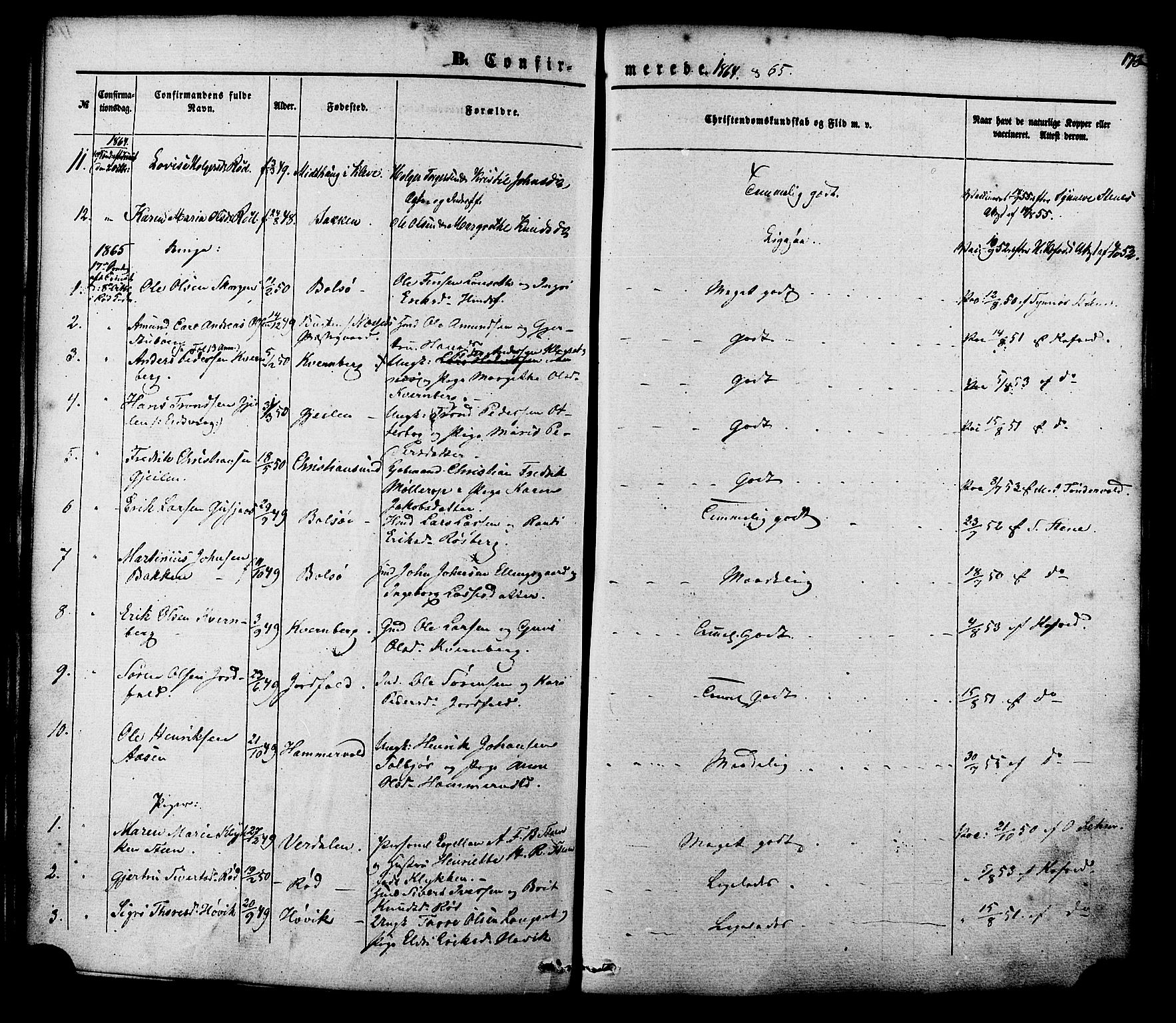 Ministerialprotokoller, klokkerbøker og fødselsregistre - Møre og Romsdal, SAT/A-1454/551/L0625: Parish register (official) no. 551A05, 1846-1879, p. 173