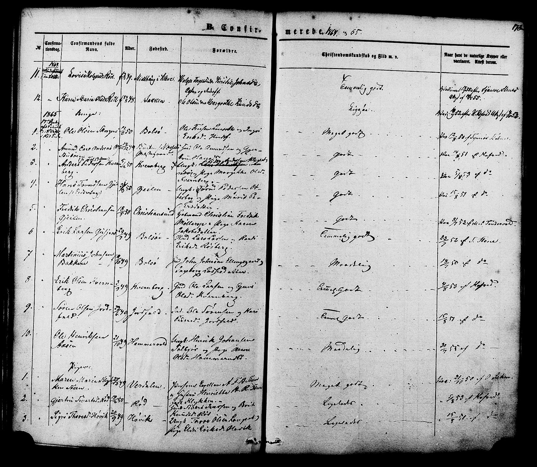 Ministerialprotokoller, klokkerbøker og fødselsregistre - Møre og Romsdal, AV/SAT-A-1454/551/L0625: Parish register (official) no. 551A05, 1846-1879, p. 173