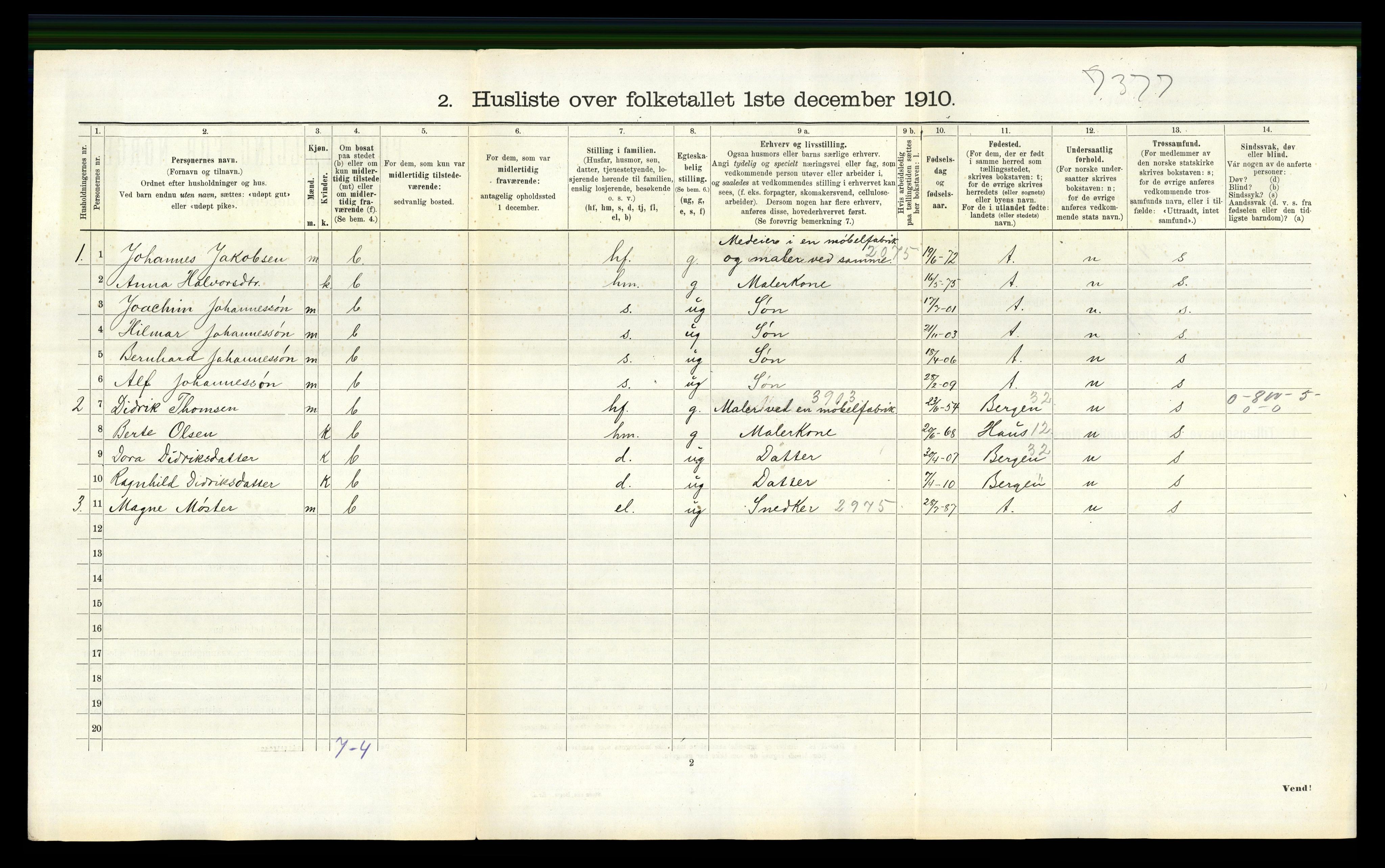 RA, 1910 census for Bruvik, 1910, p. 885