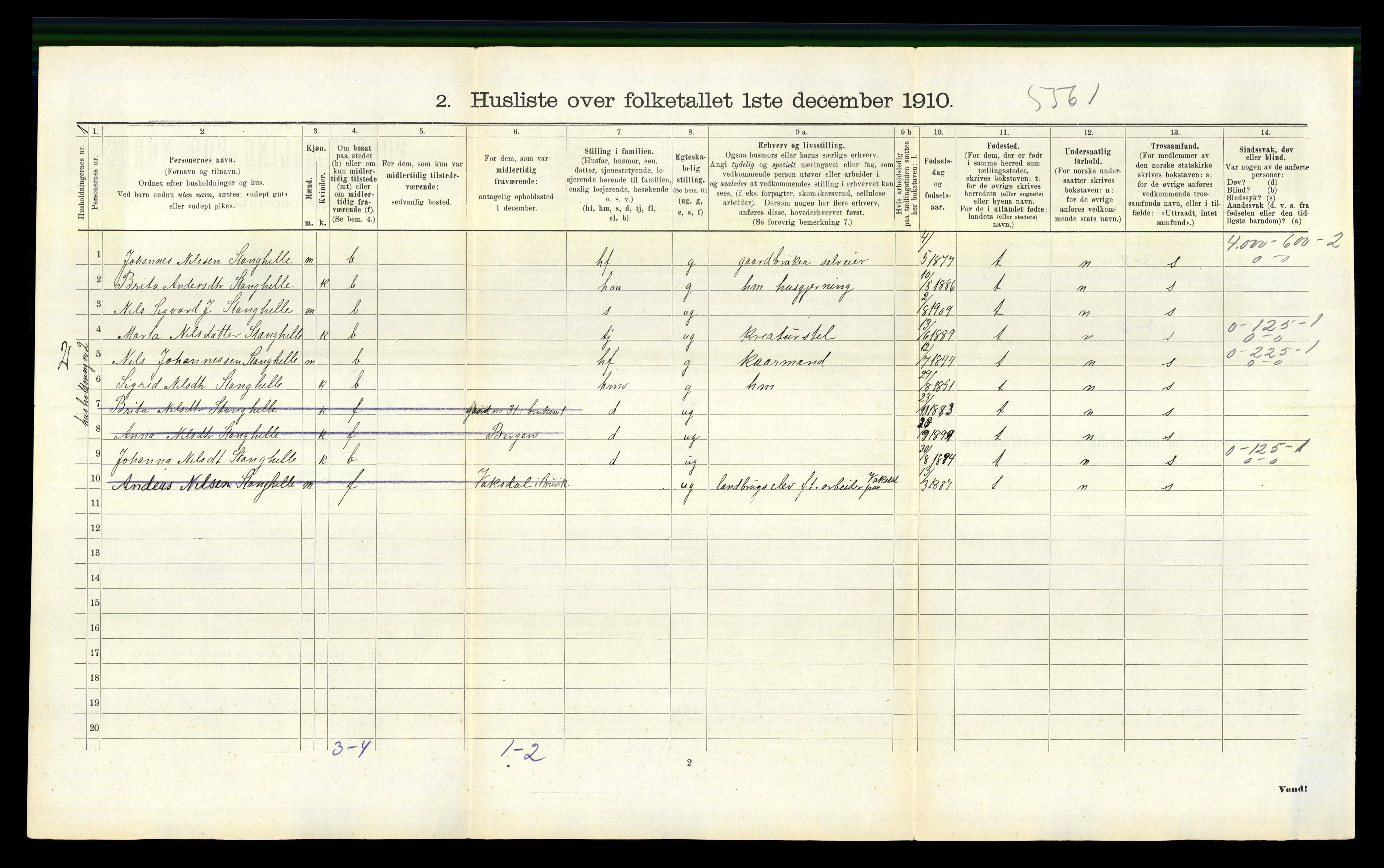 RA, 1910 census for Bruvik, 1910, p. 521