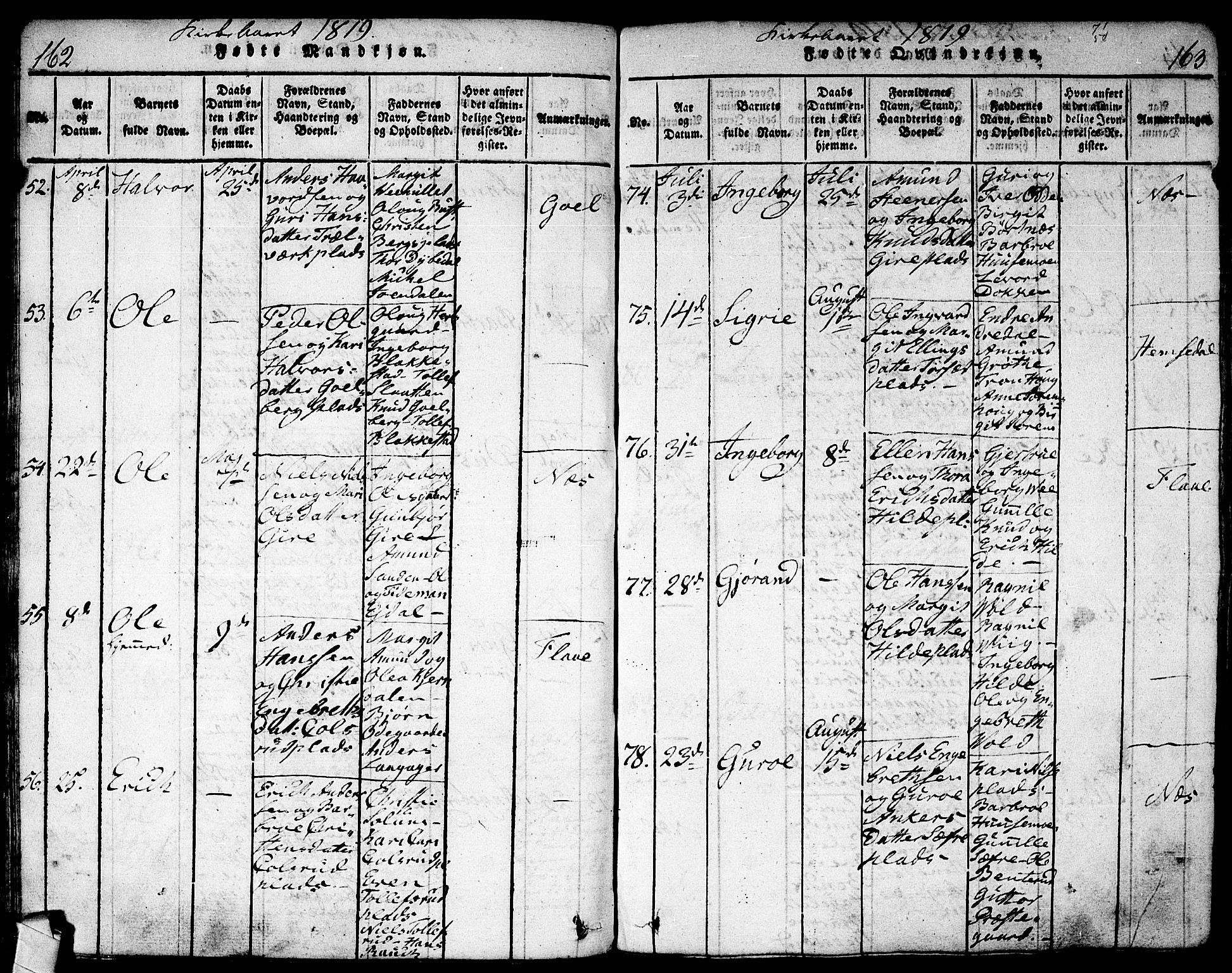 Nes kirkebøker, SAKO/A-236/F/Fa/L0007: Parish register (official) no. 7, 1815-1823, p. 162-163