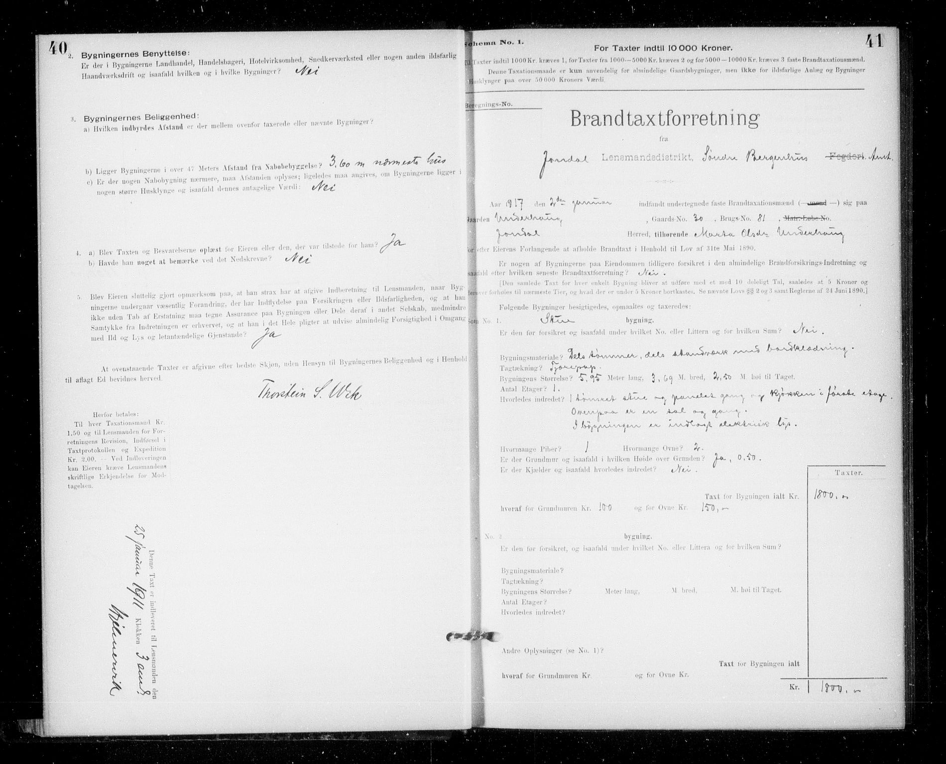 Lensmannen i Jondal, SAB/A-33101/0012/L0005: Branntakstprotokoll, skjematakst, 1894-1951, p. 40-41