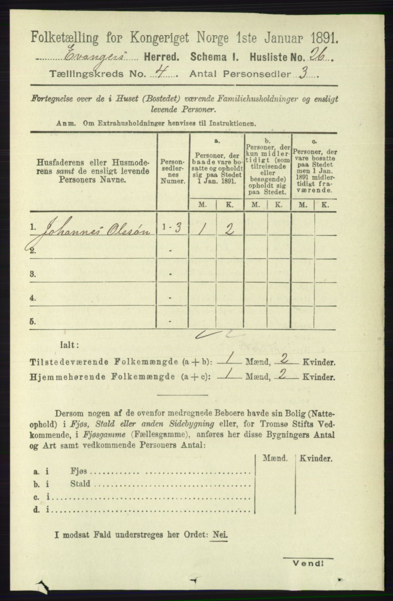 RA, 1891 census for 1237 Evanger, 1891, p. 1132