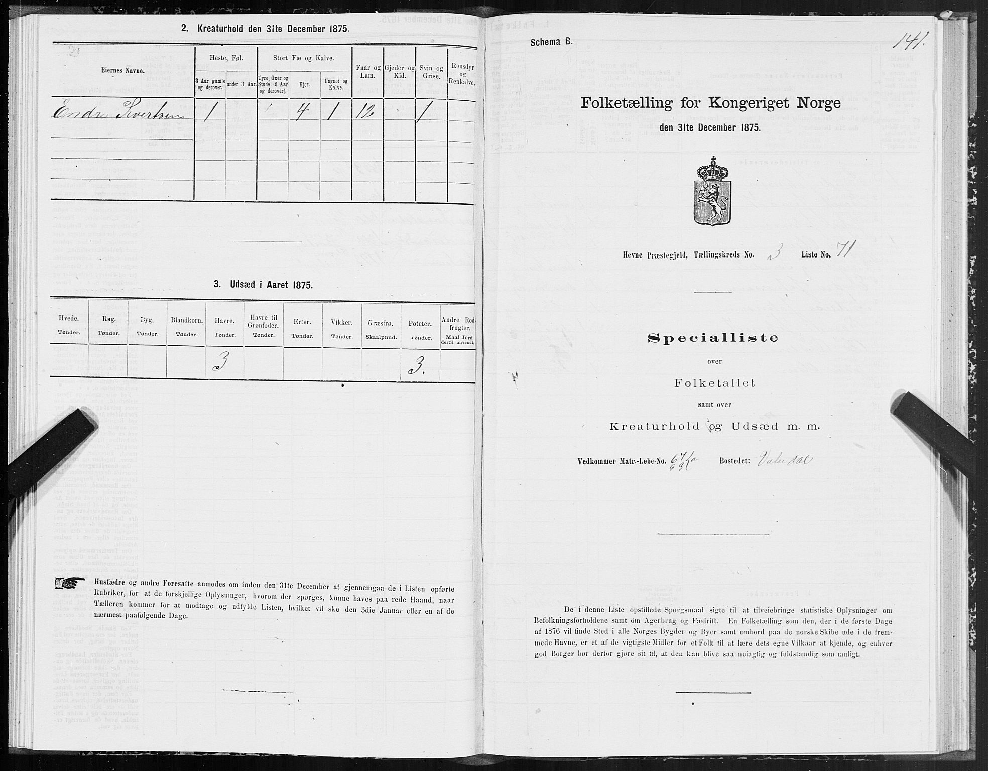 SAT, 1875 census for 1612P Hemne, 1875, p. 2141