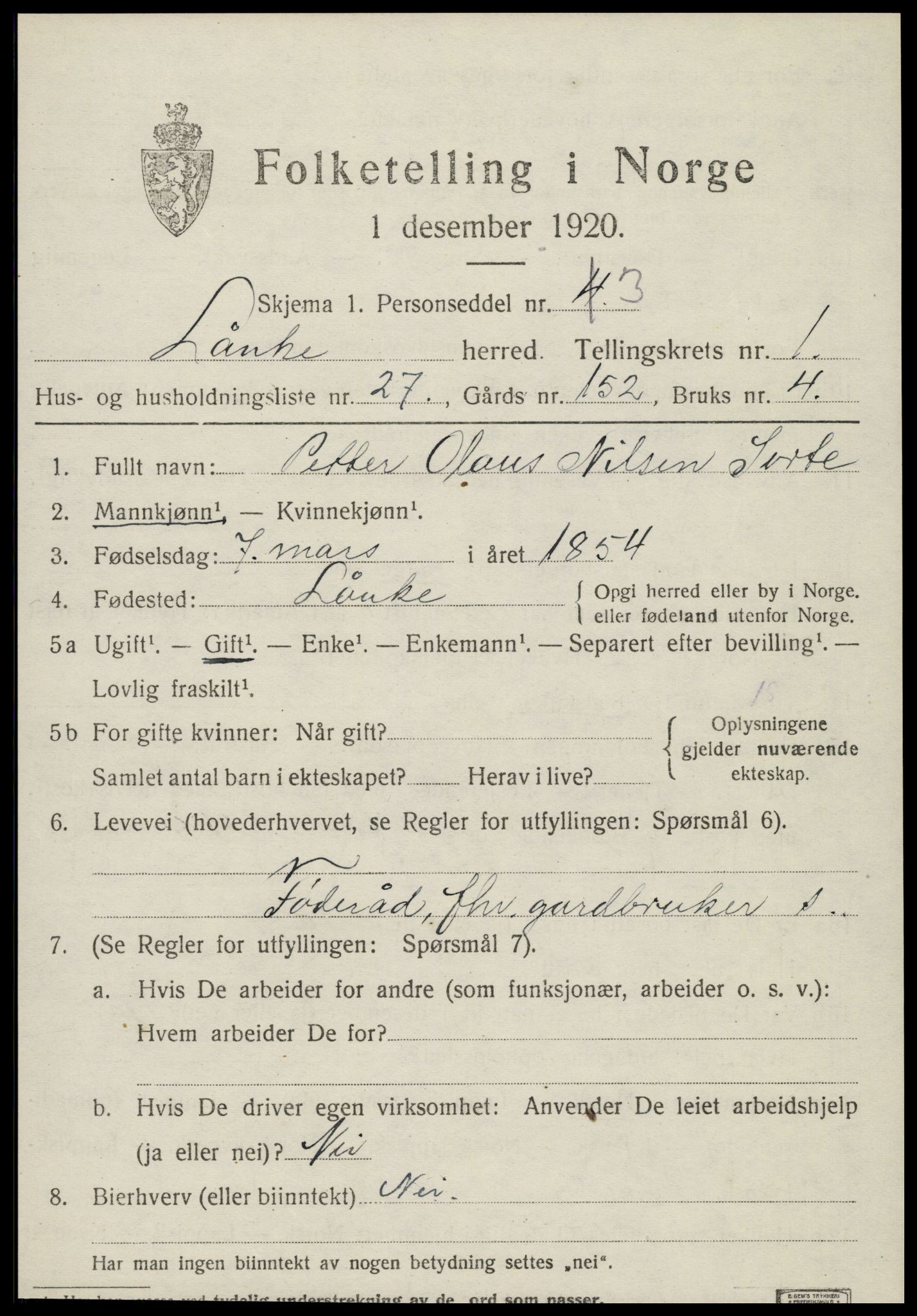 SAT, 1920 census for Lånke, 1920, p. 856