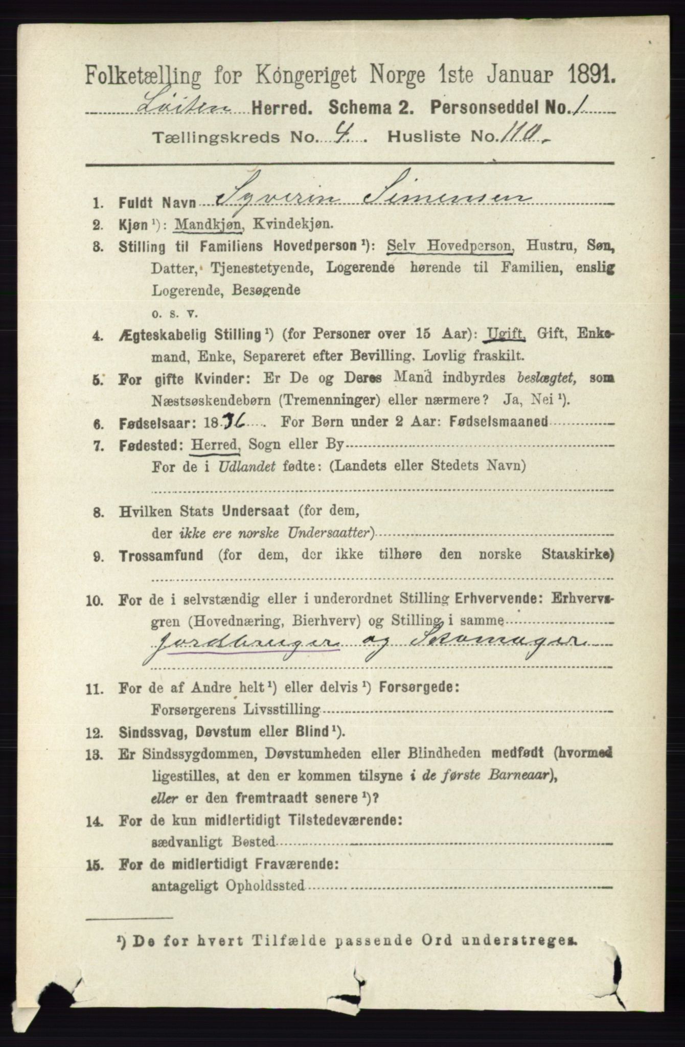 RA, 1891 census for 0415 Løten, 1891, p. 3299