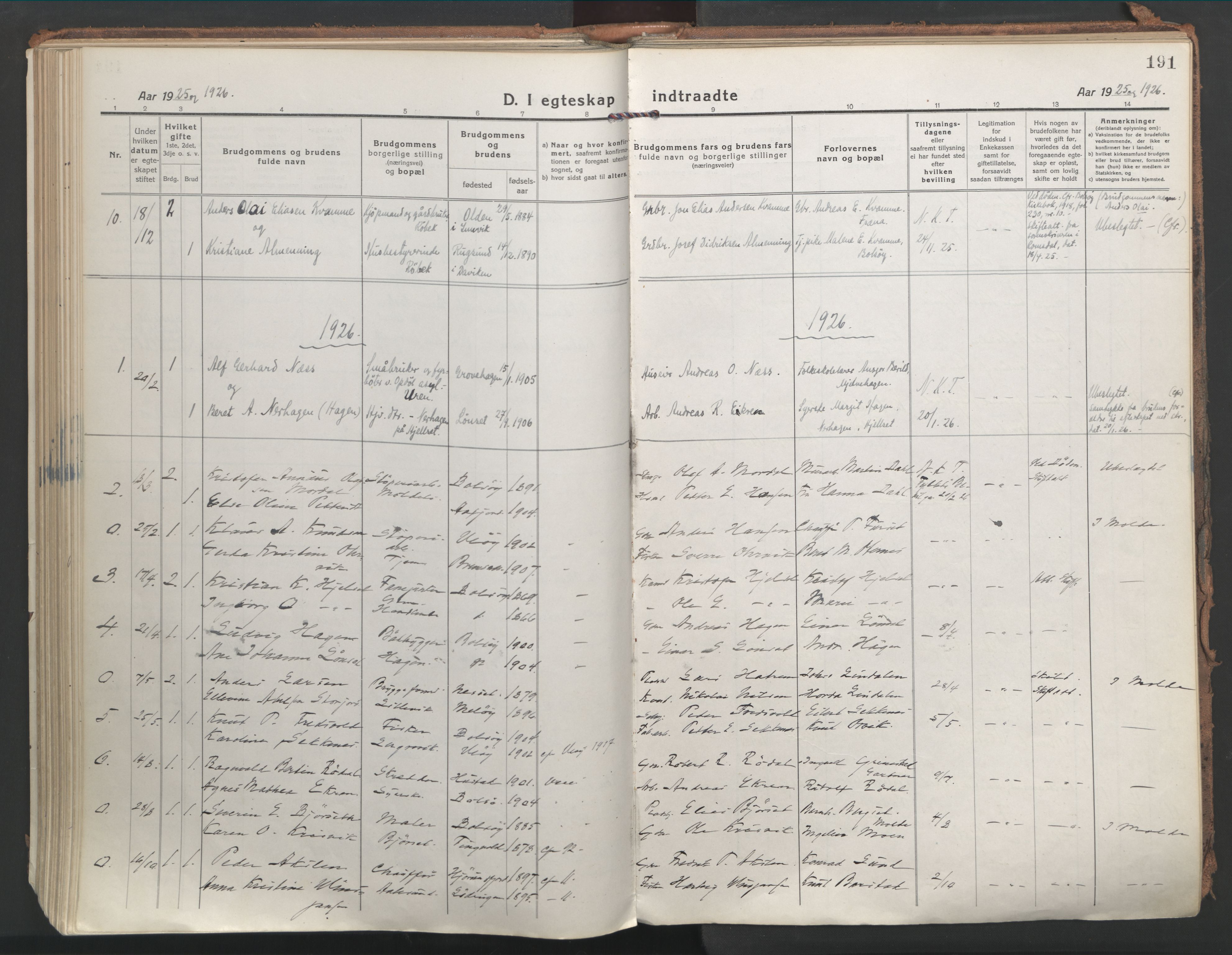 Ministerialprotokoller, klokkerbøker og fødselsregistre - Møre og Romsdal, AV/SAT-A-1454/555/L0659: Parish register (official) no. 555A10, 1917-1971, p. 191