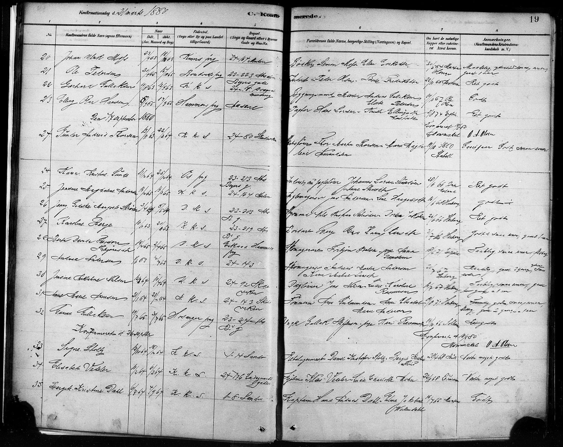 Sandviken Sokneprestembete, AV/SAB-A-77601/H/Ha/L0002: Parish register (official) no. A 2, 1878-1896, p. 19