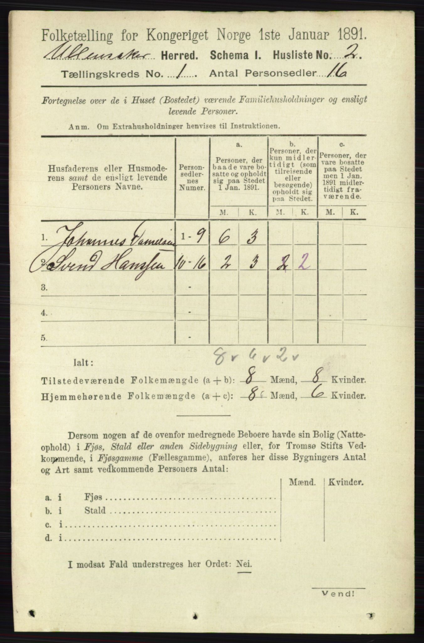 RA, 1891 census for 0235 Ullensaker, 1891, p. 38