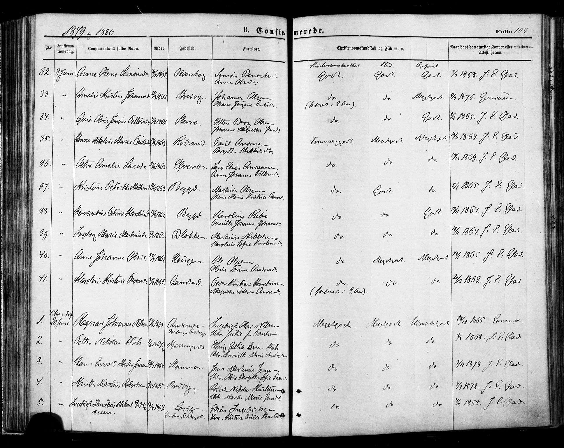 Ministerialprotokoller, klokkerbøker og fødselsregistre - Nordland, AV/SAT-A-1459/895/L1370: Parish register (official) no. 895A05, 1873-1884, p. 104