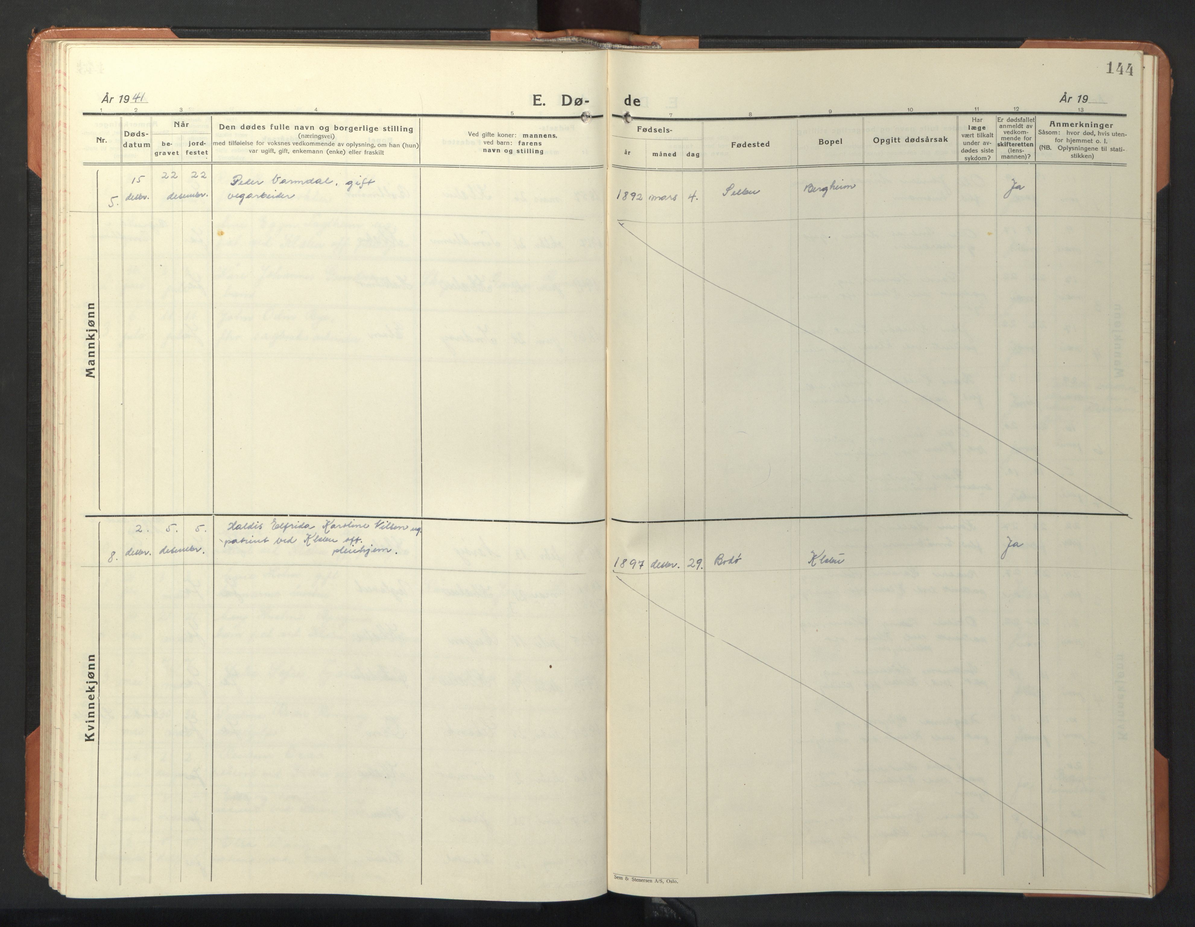 Ministerialprotokoller, klokkerbøker og fødselsregistre - Sør-Trøndelag, SAT/A-1456/618/L0454: Parish register (copy) no. 618C05, 1926-1946, p. 144