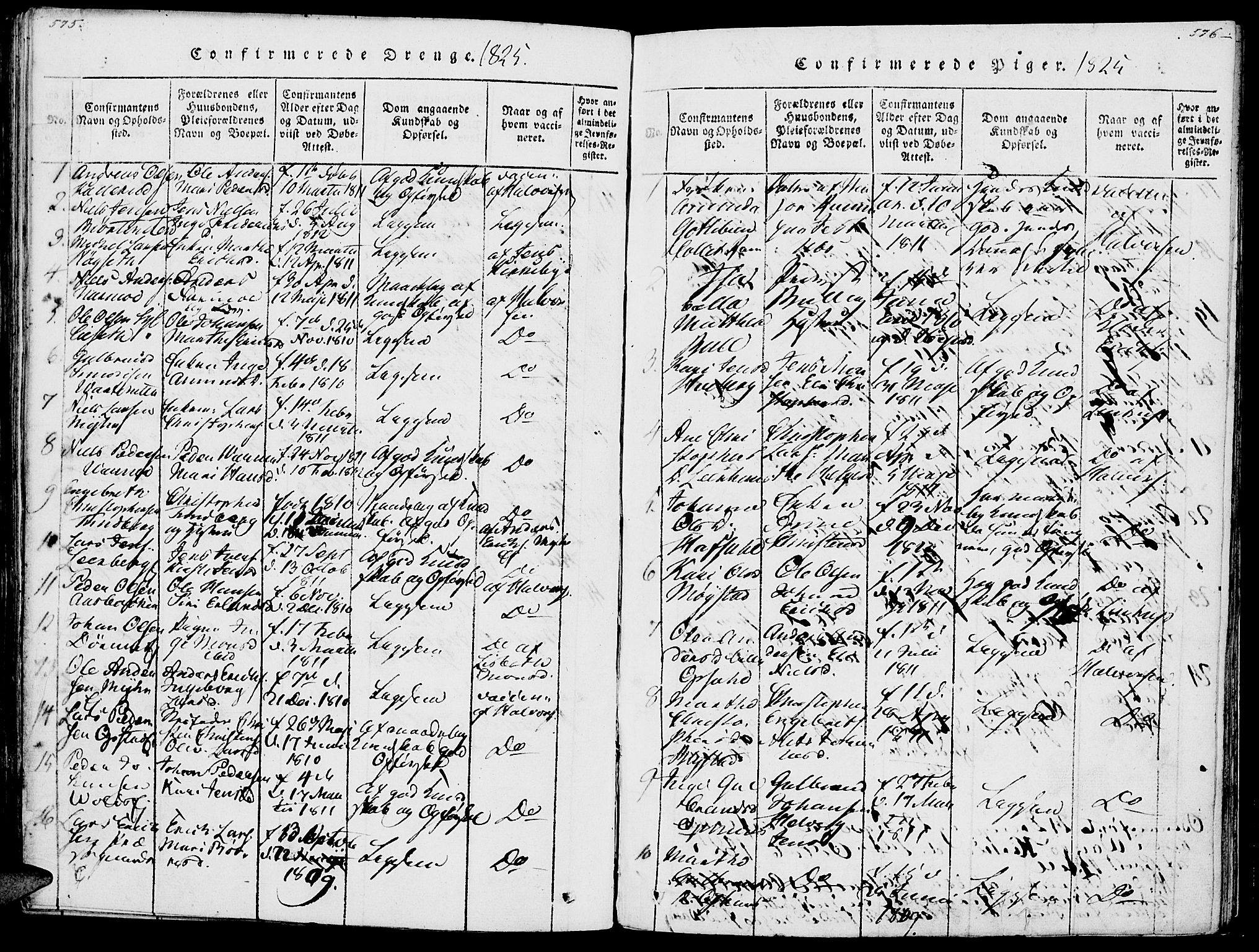 Vang prestekontor, Hedmark, SAH/PREST-008/H/Ha/Haa/L0007: Parish register (official) no. 7, 1813-1826, p. 575-576