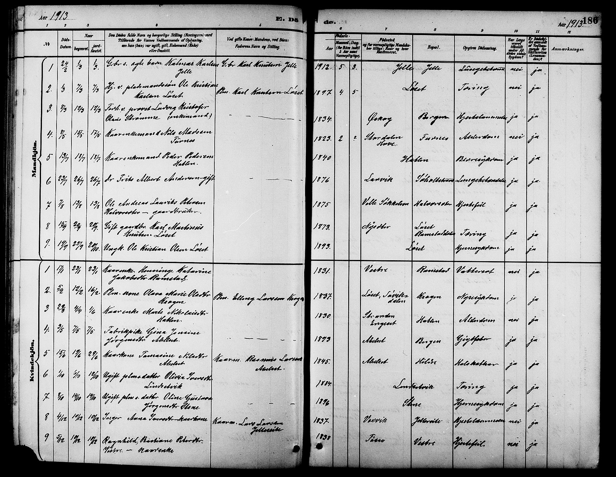 Ministerialprotokoller, klokkerbøker og fødselsregistre - Møre og Romsdal, AV/SAT-A-1454/522/L0327: Parish register (copy) no. 522C06, 1890-1915, p. 186