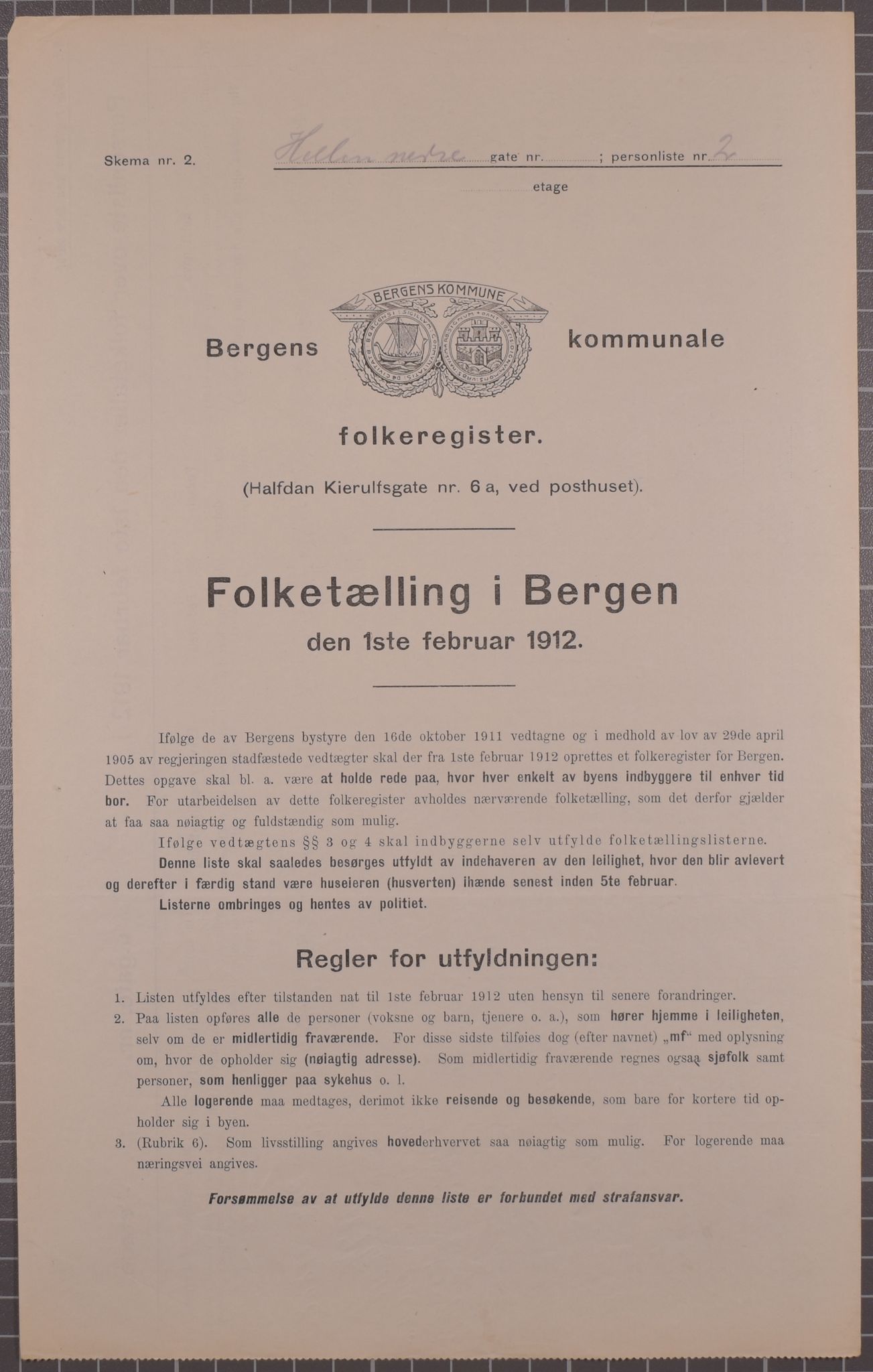 SAB, Municipal Census 1912 for Bergen, 1912, p. 2188