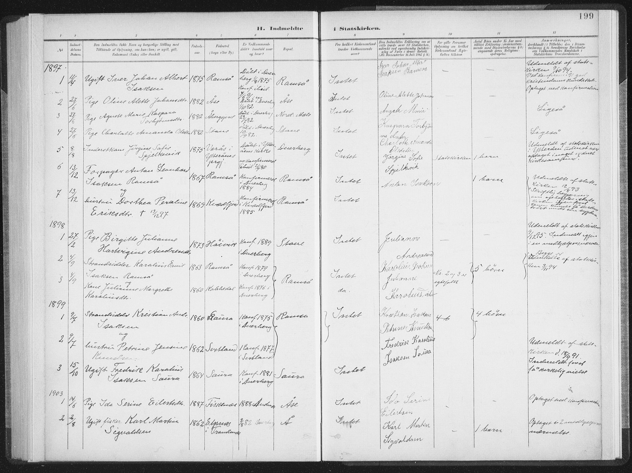Ministerialprotokoller, klokkerbøker og fødselsregistre - Nordland, SAT/A-1459/897/L1400: Parish register (official) no. 897A07, 1897-1908, p. 199