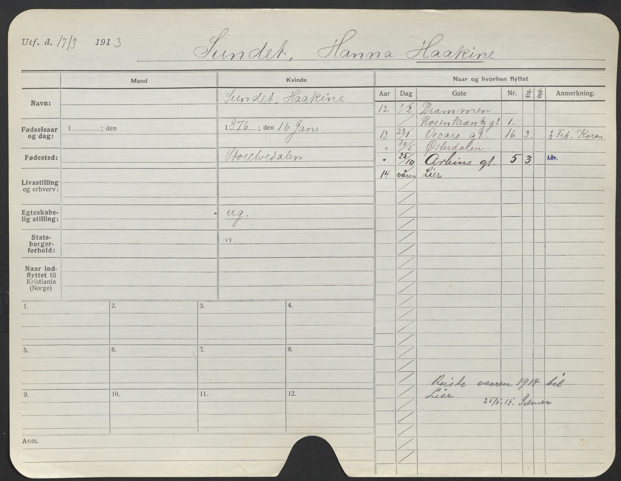 Oslo folkeregister, Registerkort, AV/SAO-A-11715/F/Fa/Fac/L0024: Kvinner, 1906-1914, p. 550a