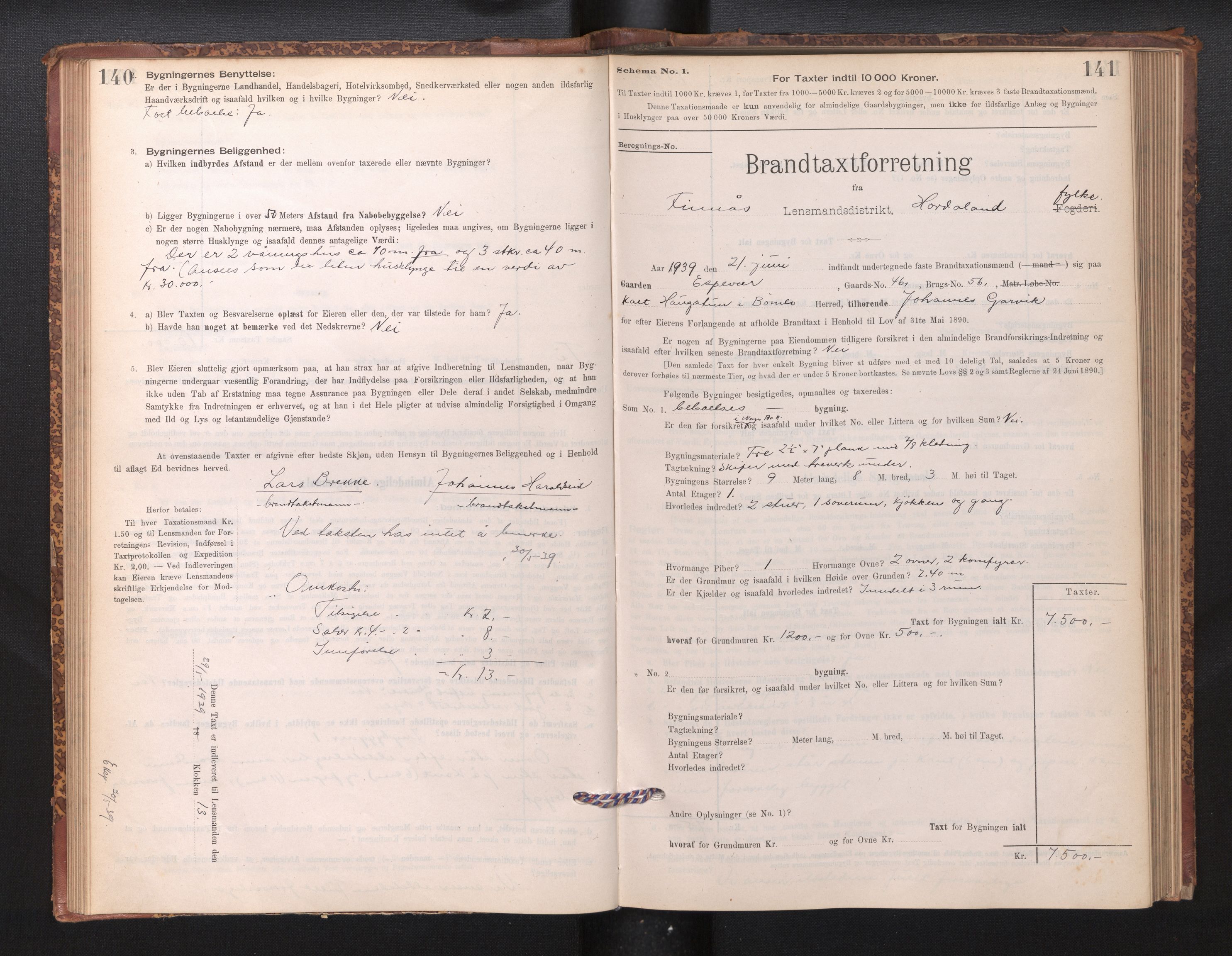 Lensmannen i Finnås, SAB/A-31901/0012/L0002: Branntakstprotokoll, skjematakst, 1894-1954, p. 140-141