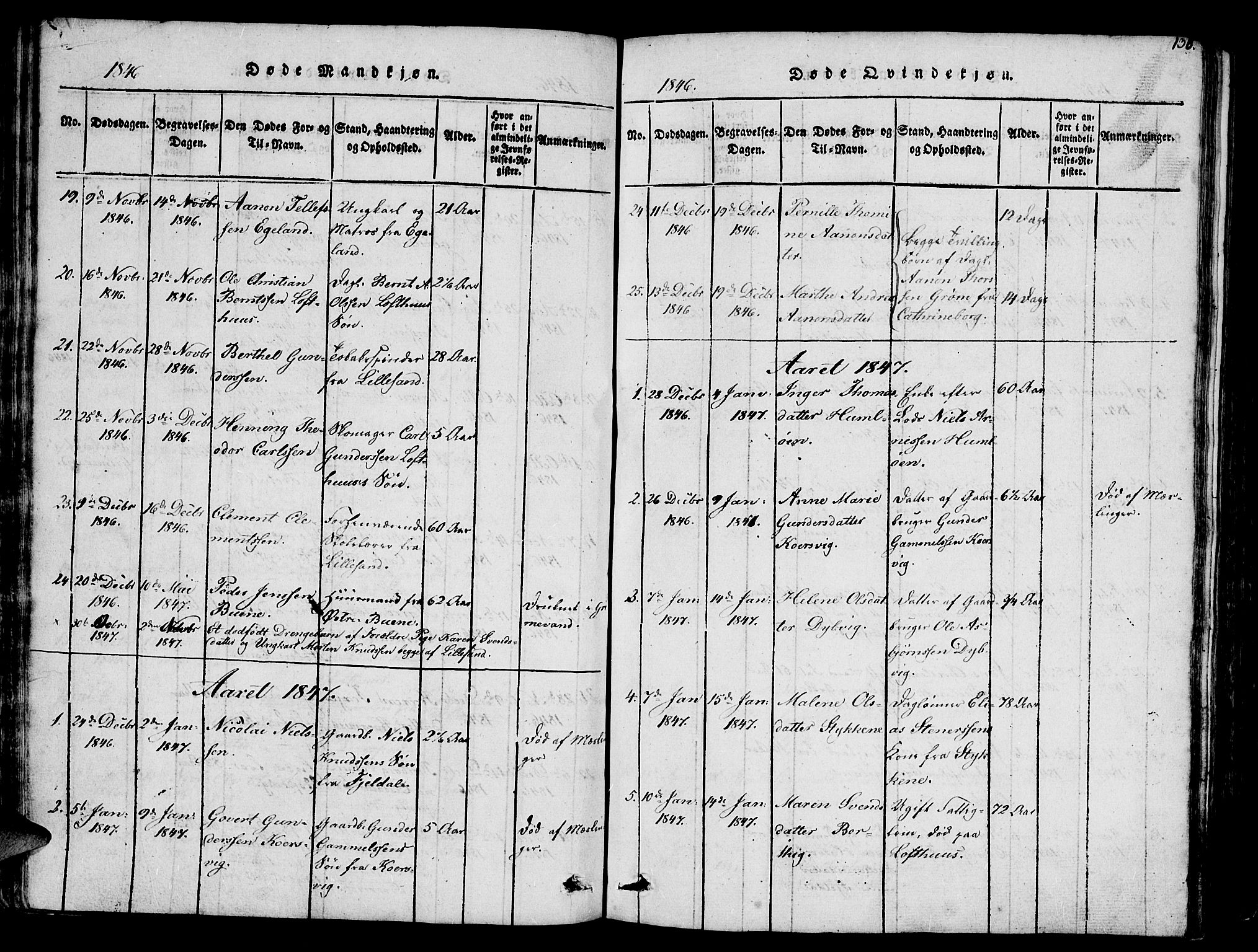 Vestre Moland sokneprestkontor, SAK/1111-0046/F/Fb/Fbb/L0001: Parish register (copy) no. B 1, 1816-1851, p. 136