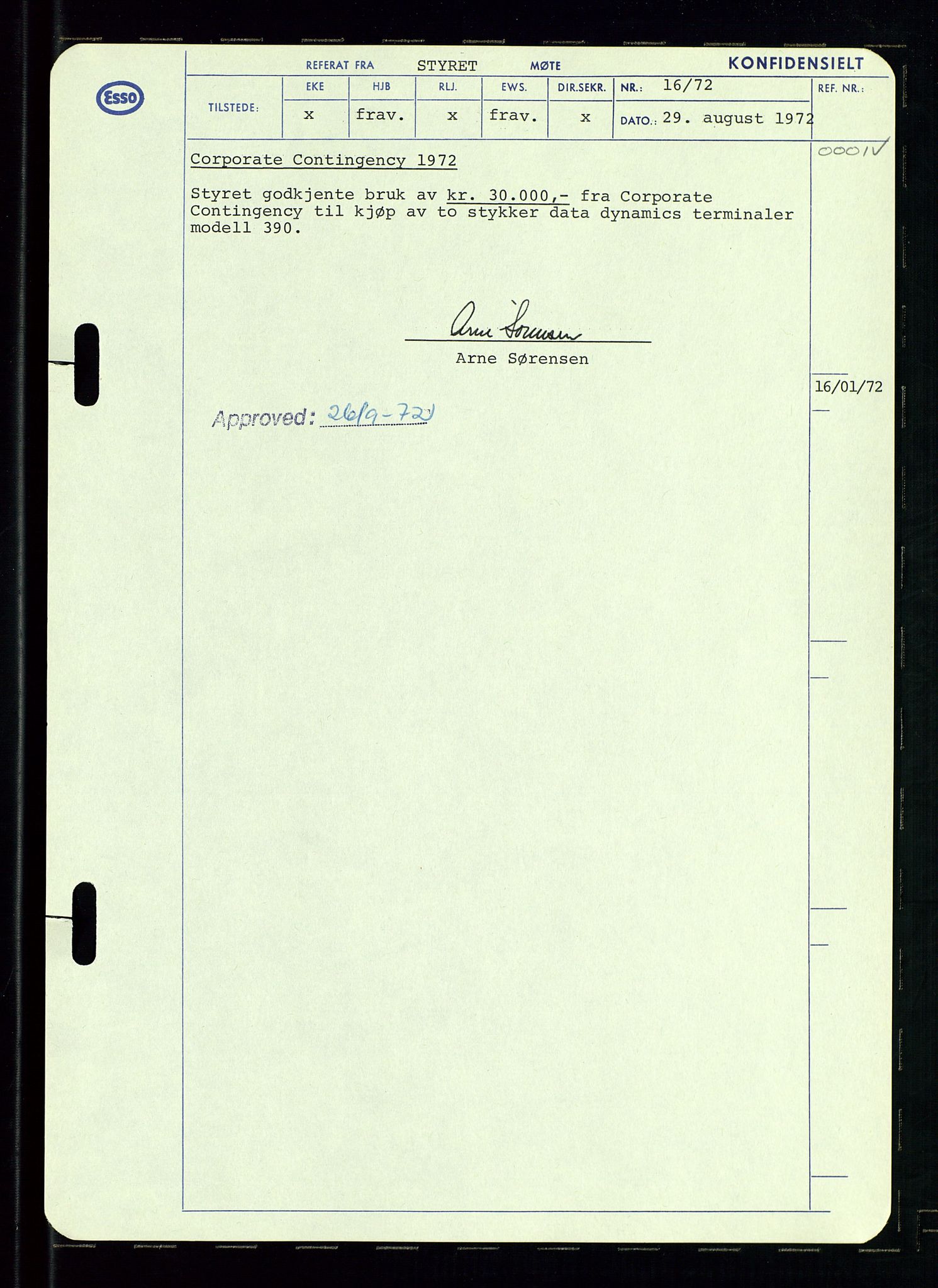 Pa 0982 - Esso Norge A/S, AV/SAST-A-100448/A/Aa/L0003/0002: Den administrerende direksjon Board minutes (styrereferater) og Bedriftforsamlingsprotokoll / Den administrerende direksjon Board minutes (styrereferater), 1970-1974, p. 104