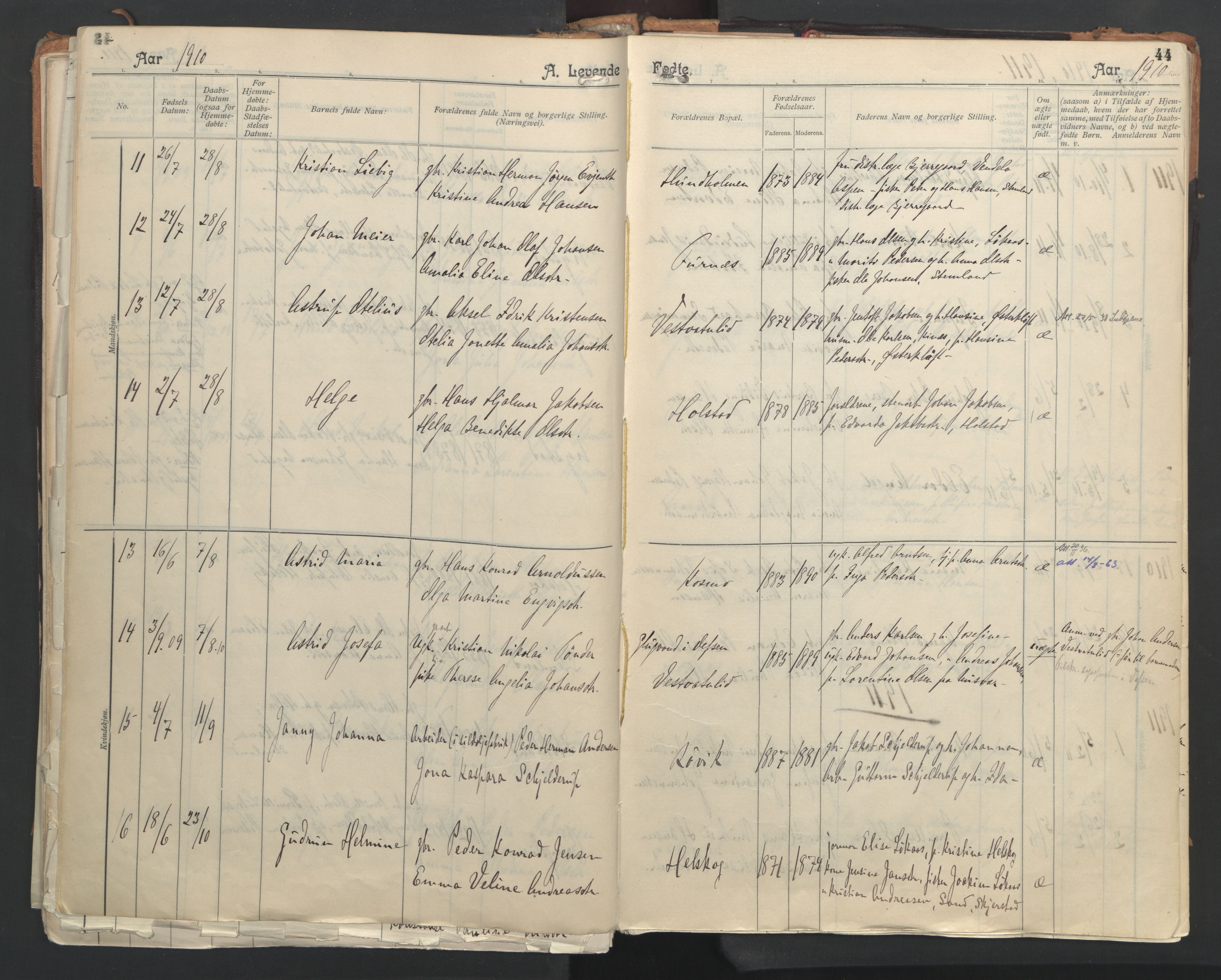 Ministerialprotokoller, klokkerbøker og fødselsregistre - Nordland, AV/SAT-A-1459/851/L0724: Parish register (official) no. 851A01, 1901-1922, p. 44