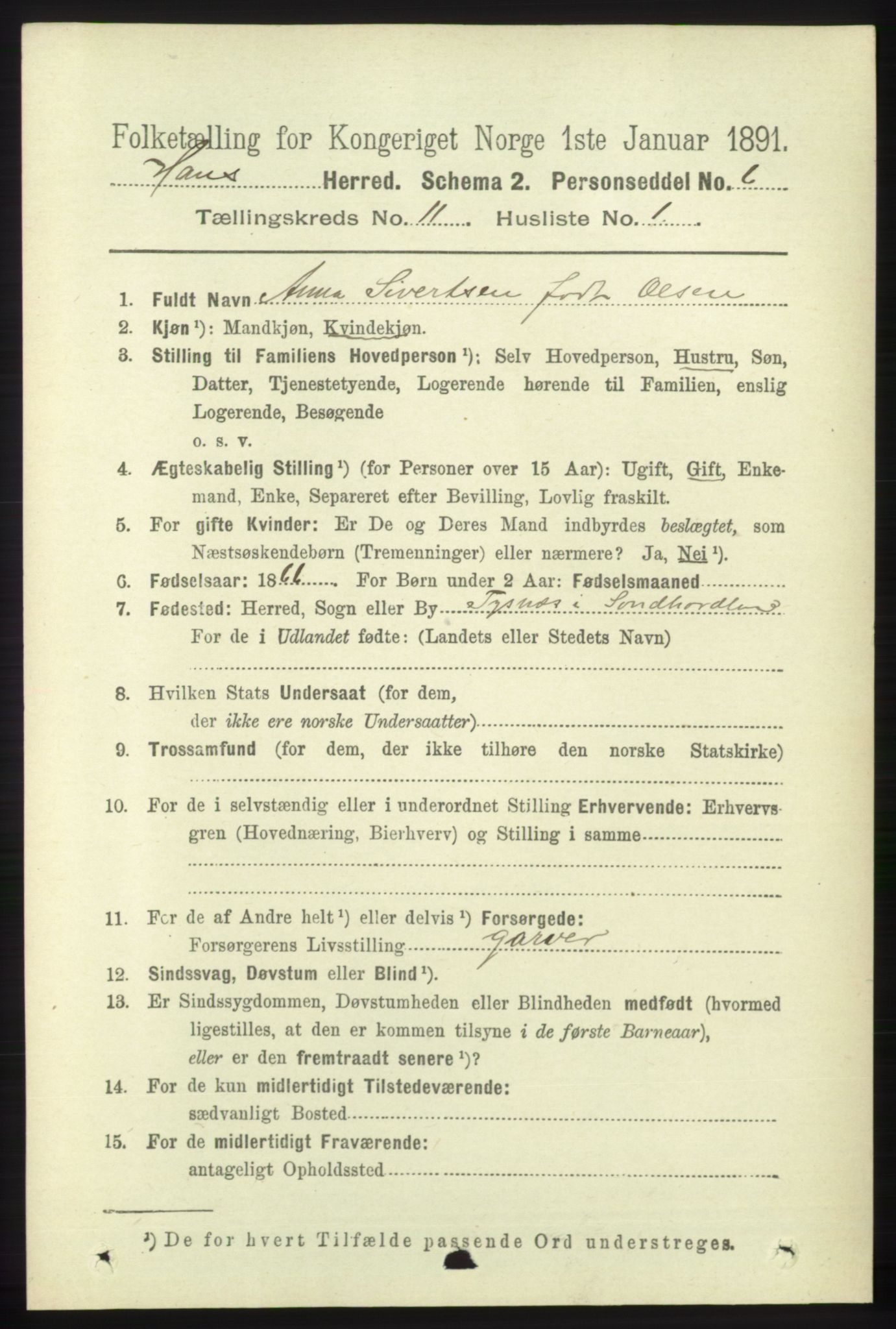 RA, 1891 census for 1250 Haus, 1891, p. 4326