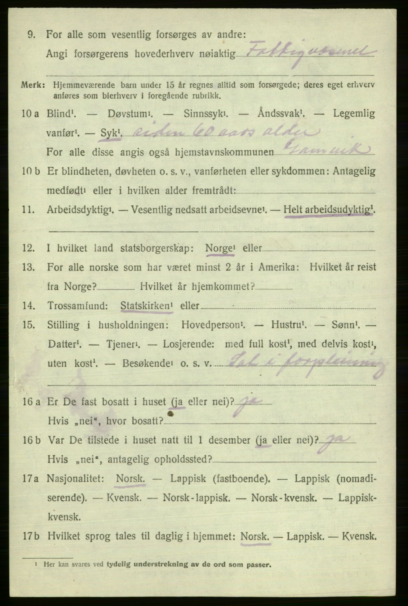 SATØ, 1920 census for Gamvik, 1920, p. 2379