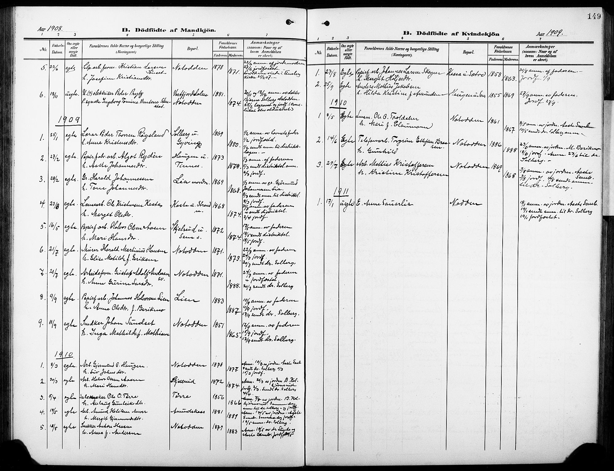 Heddal kirkebøker, SAKO/A-268/G/Ga/L0003: Parish register (copy) no. I 3, 1908-1932, p. 149