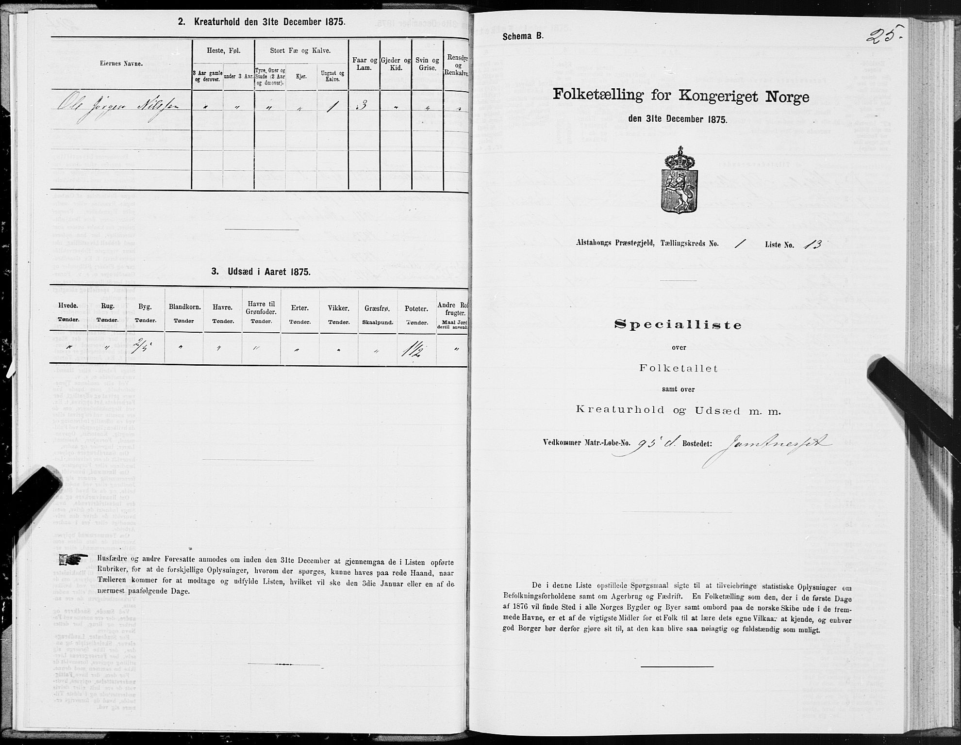 SAT, 1875 census for 1820P Alstahaug, 1875, p. 1025