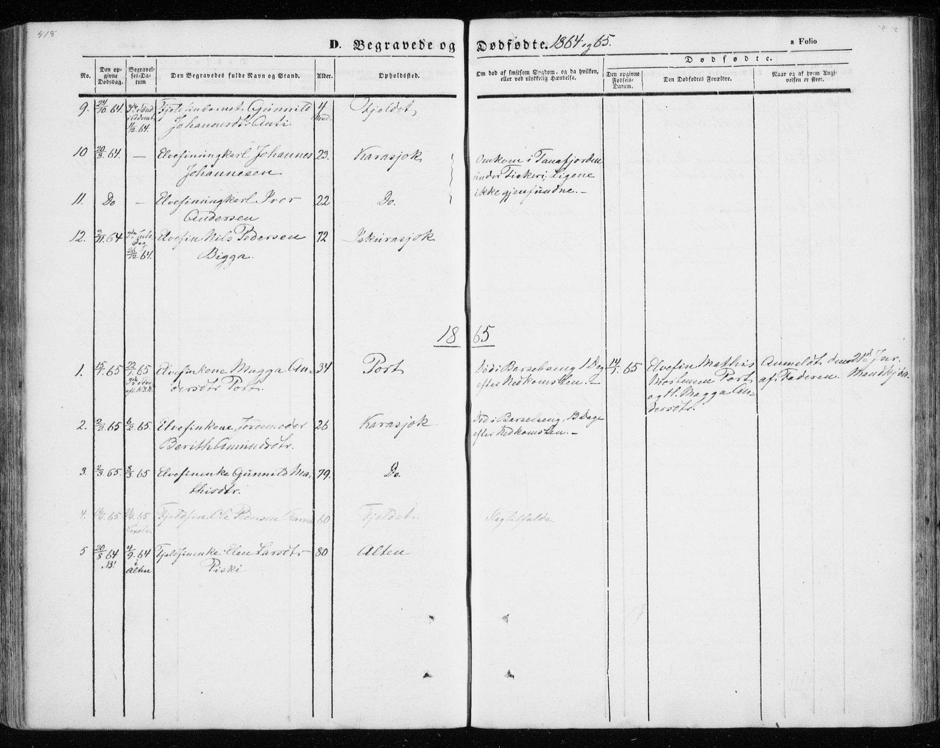Kistrand/Porsanger sokneprestembete, SATØ/S-1351/H/Ha/L0012.kirke: Parish register (official) no. 12, 1843-1871, p. 418-419