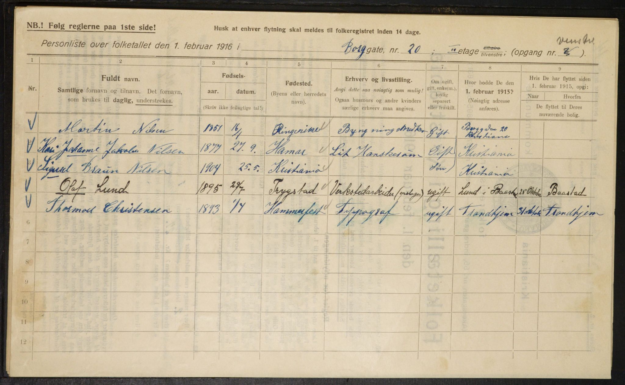 OBA, Municipal Census 1916 for Kristiania, 1916, p. 8096
