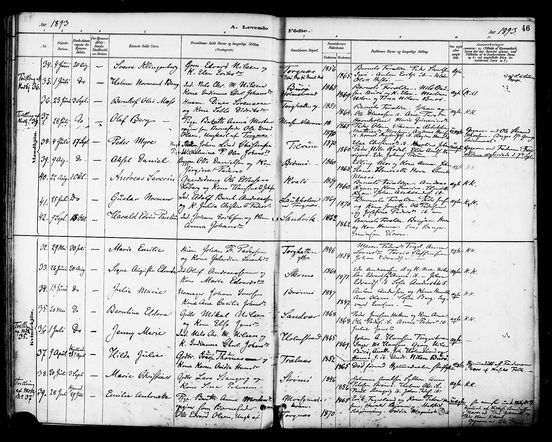 Ministerialprotokoller, klokkerbøker og fødselsregistre - Nordland, AV/SAT-A-1459/813/L0200: Parish register (official) no. 813A10, 1886-1900, p. 46