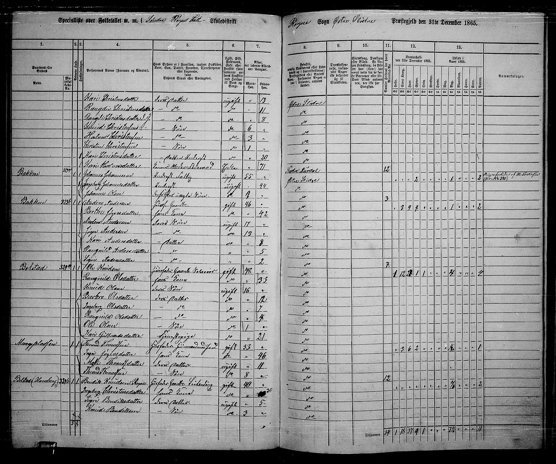 RA, 1865 census for Øystre Slidre, 1865, p. 111