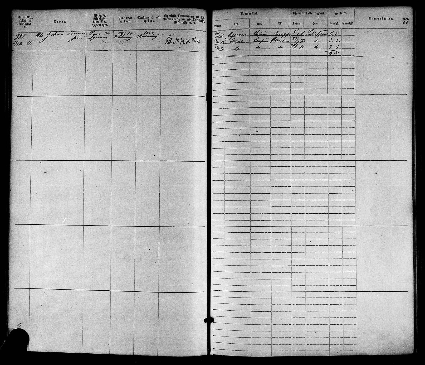 Lillesand mønstringskrets, AV/SAK-2031-0014/F/Fa/L0004: Annotasjonsrulle nr 1-1920 med register, G-1, 1869-1891, p. 101