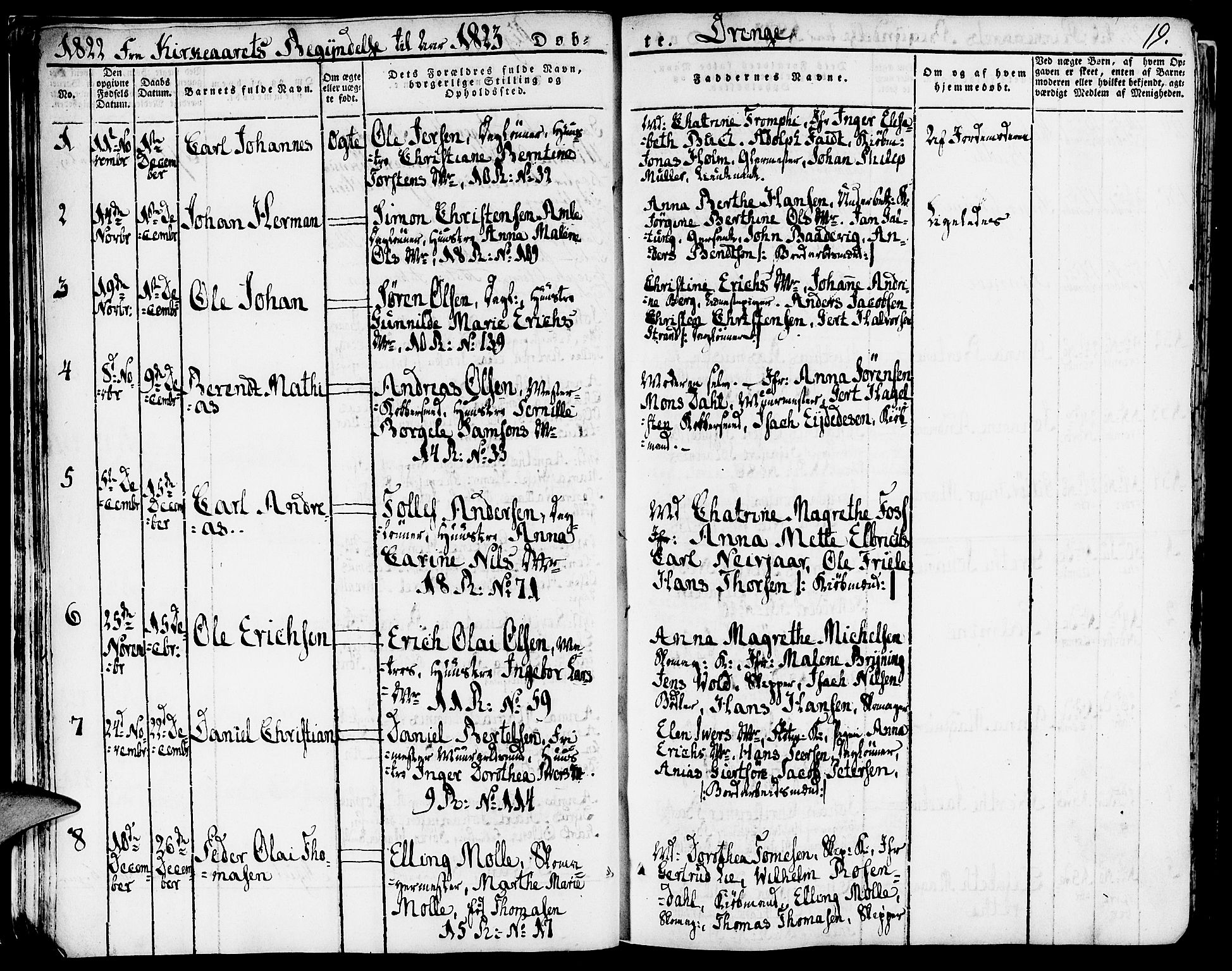 Domkirken sokneprestembete, SAB/A-74801/H/Haa/L0012: Parish register (official) no. A 12, 1821-1840, p. 19