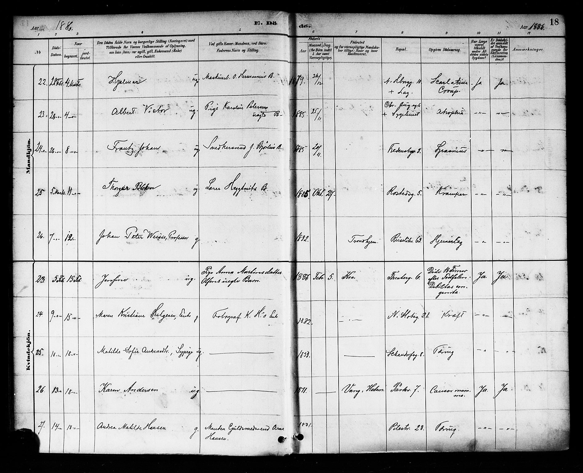 Trefoldighet prestekontor Kirkebøker, AV/SAO-A-10882/F/Fd/L0003: Parish register (official) no. IV 3, 1885-1896, p. 18