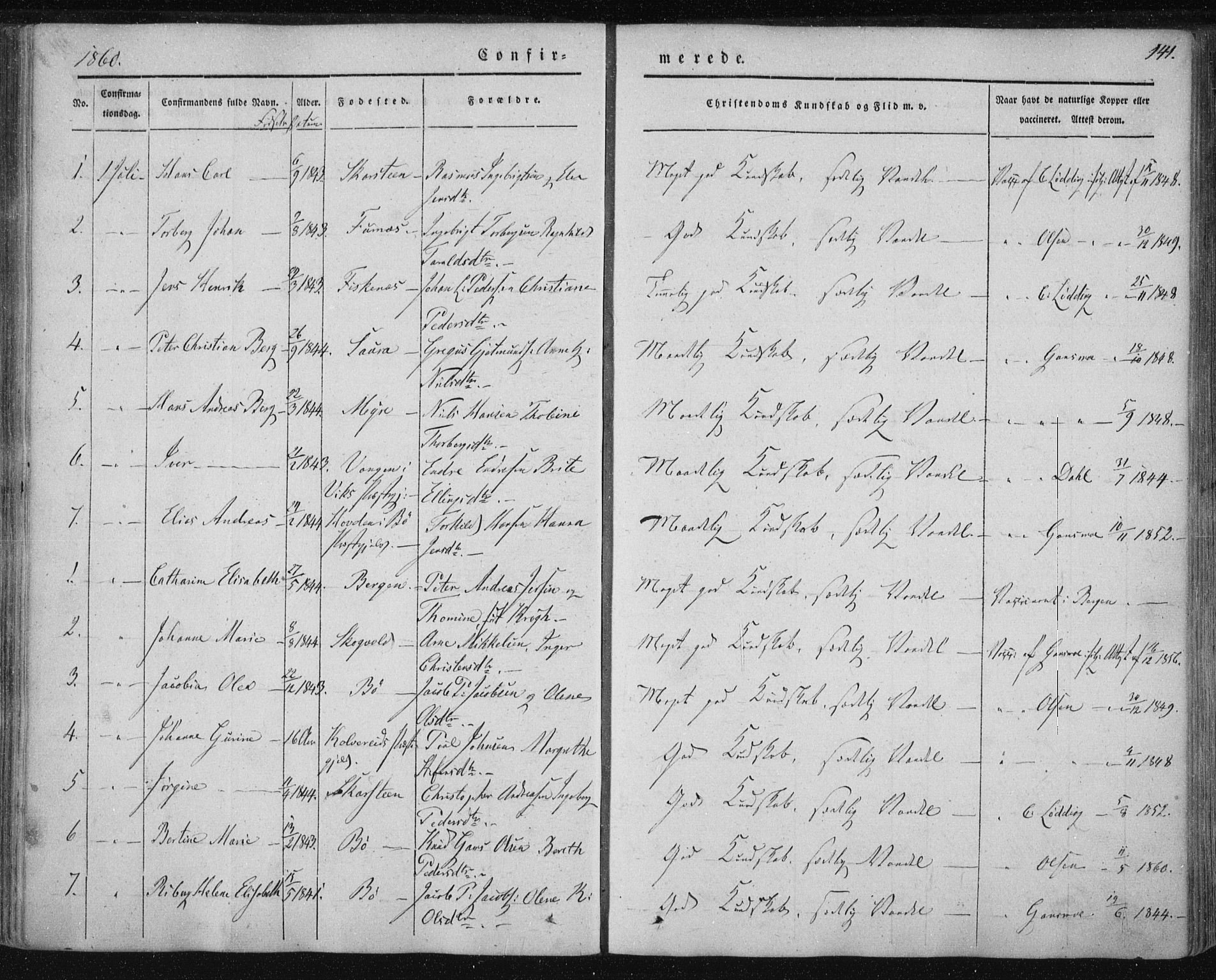 Ministerialprotokoller, klokkerbøker og fødselsregistre - Nordland, SAT/A-1459/897/L1396: Parish register (official) no. 897A04, 1842-1866, p. 141