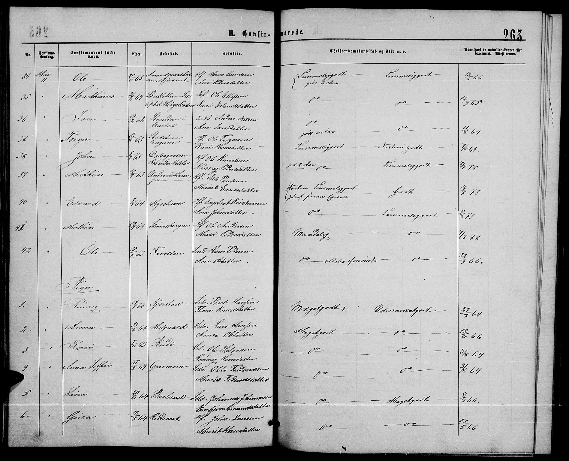 Sør-Fron prestekontor, SAH/PREST-010/H/Ha/Hab/L0002: Parish register (copy) no. 2, 1864-1883, p. 263