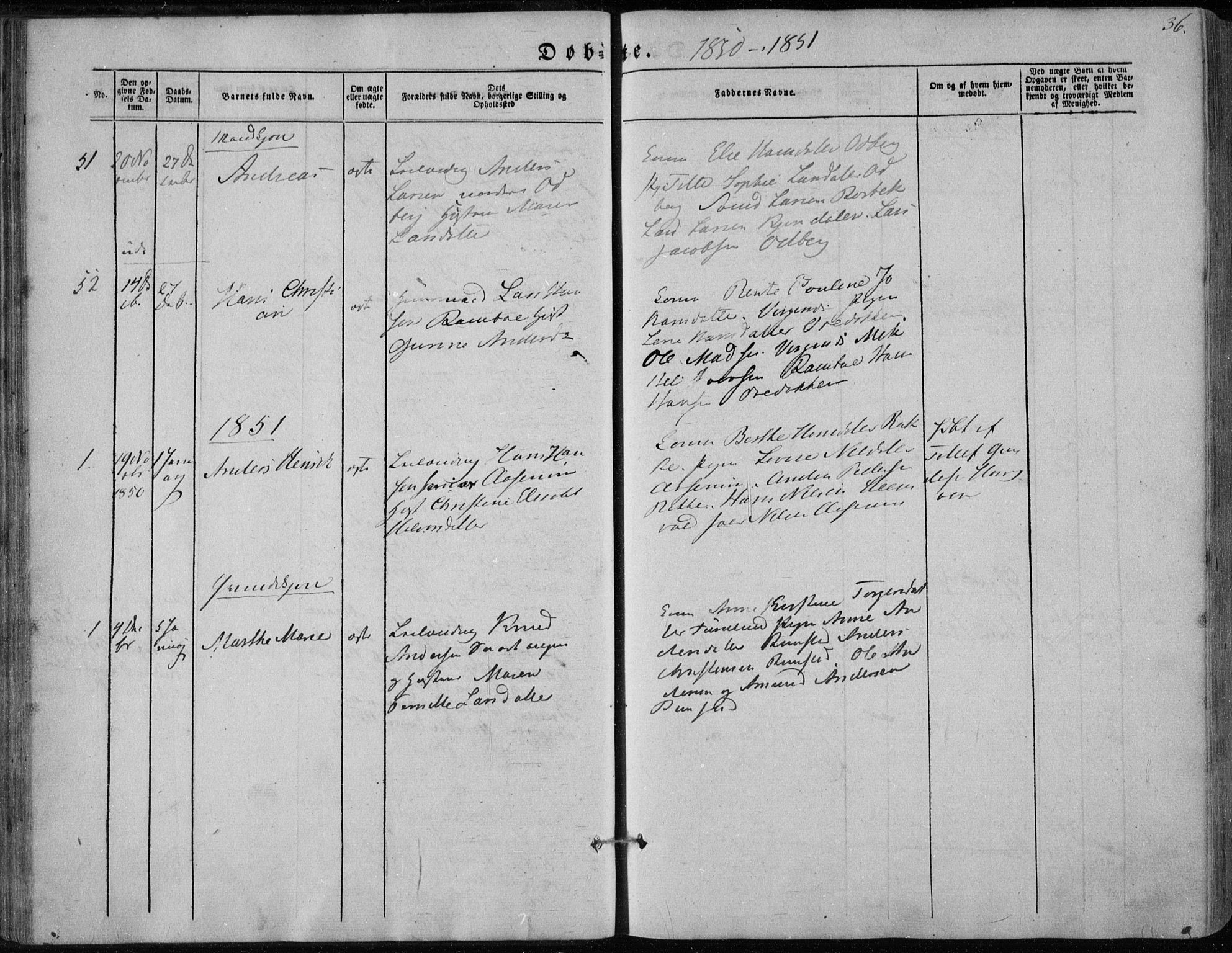 Hedrum kirkebøker, SAKO/A-344/F/Fa/L0006: Parish register (official) no. I 6, 1849-1857, p. 36