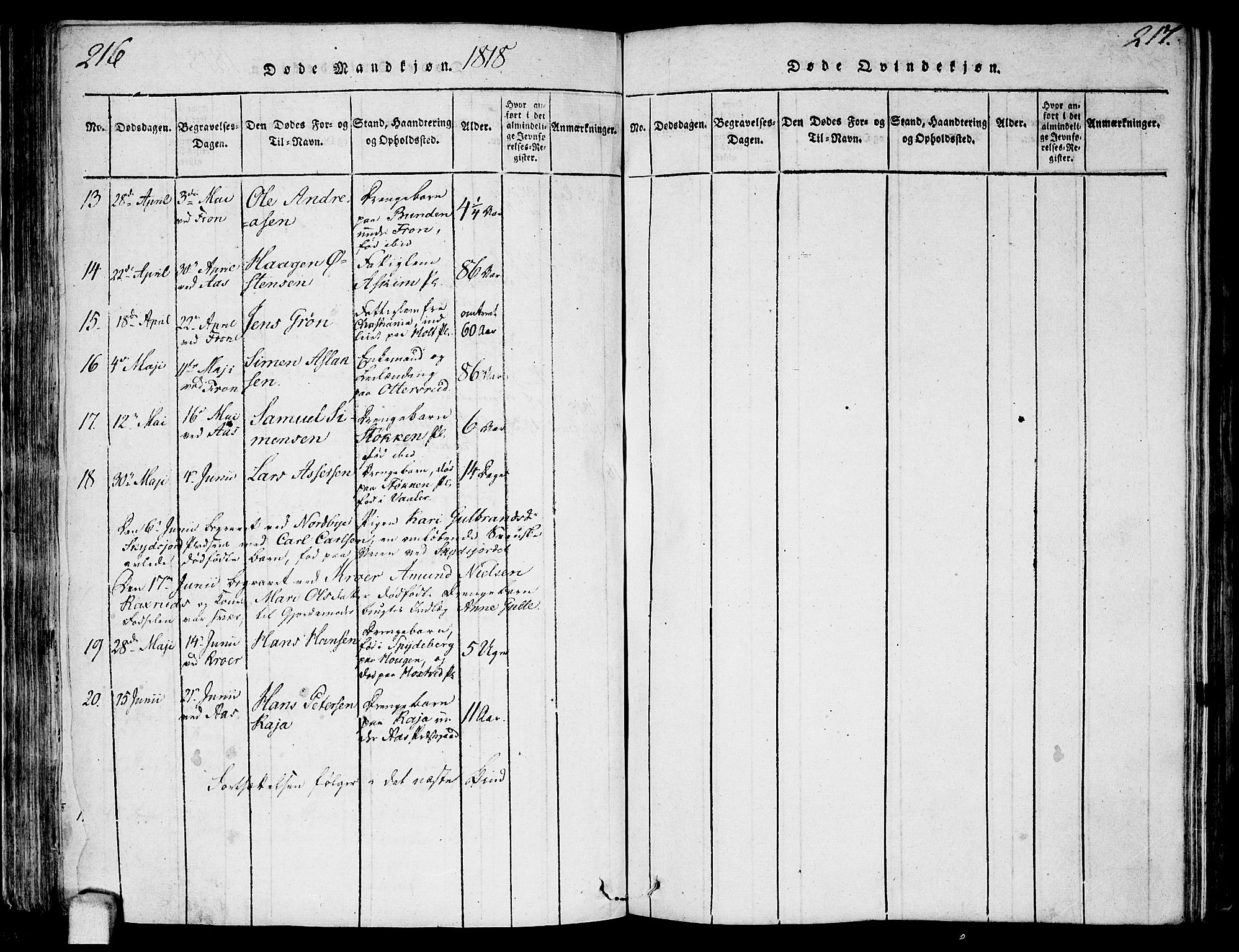 Ås prestekontor Kirkebøker, SAO/A-10894/F/Fa/L0003: Parish register (official) no. I 3, 1814-1818, p. 216-217