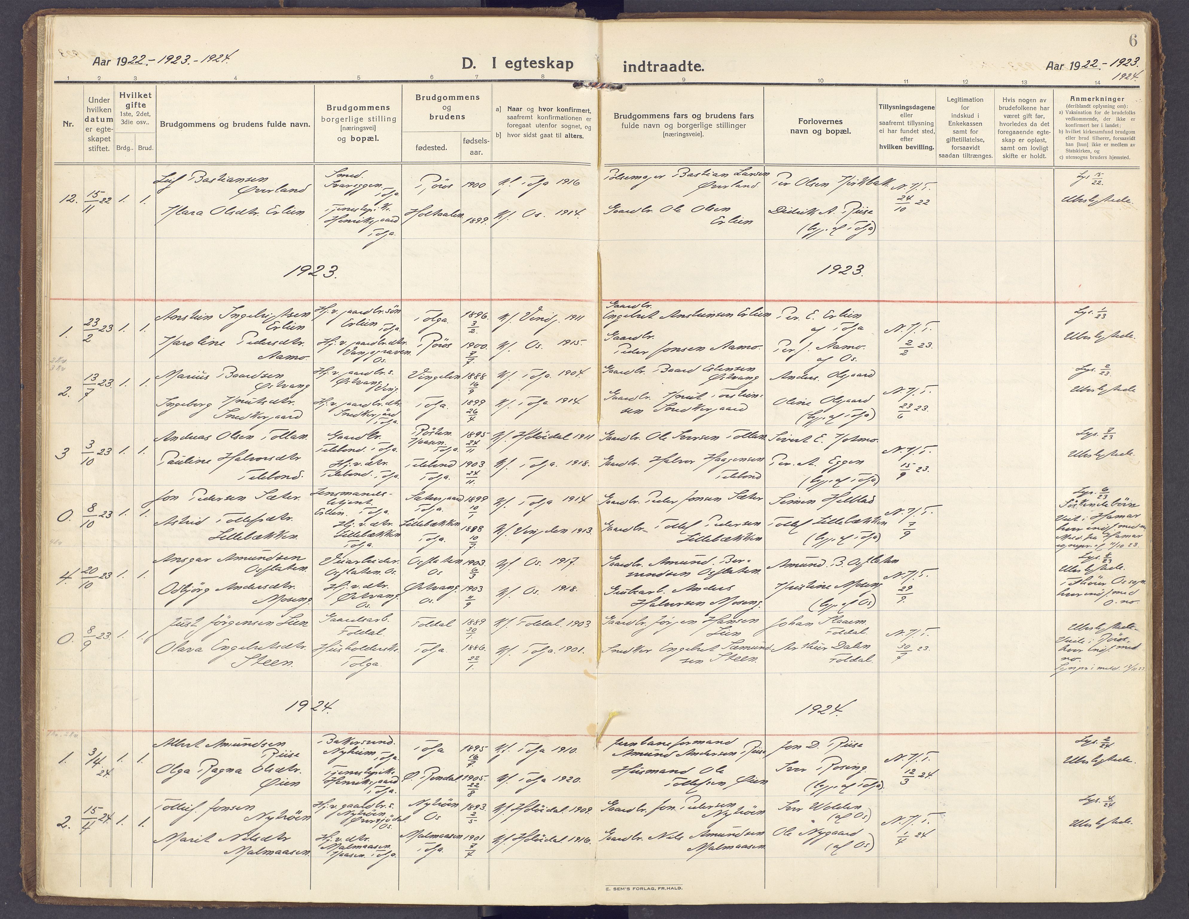 Tolga prestekontor, AV/SAH-PREST-062/K/L0019: Parish register (official) no. 19, 1921-1974, p. 6