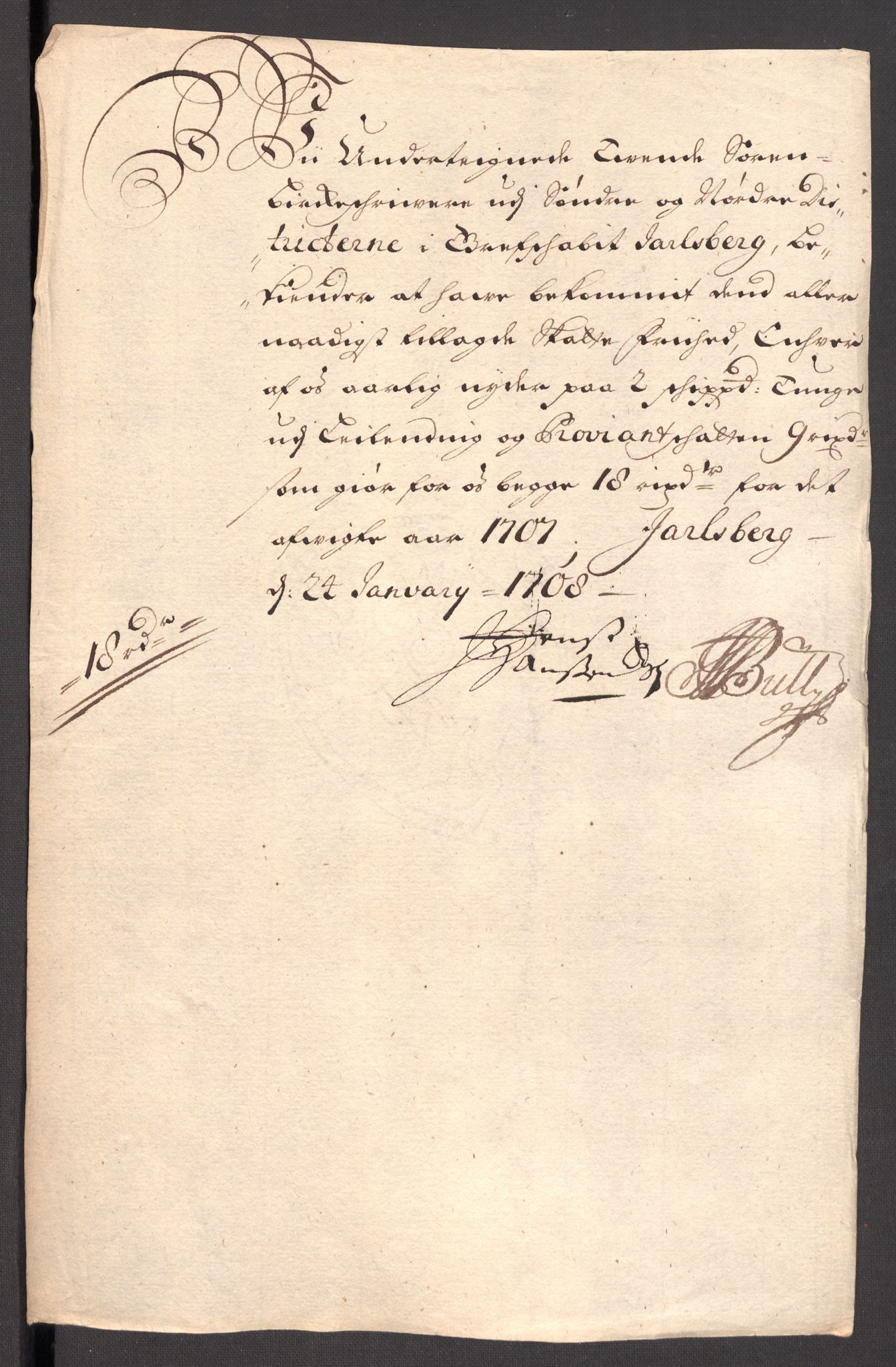 Rentekammeret inntil 1814, Reviderte regnskaper, Fogderegnskap, RA/EA-4092/R32/L1872: Fogderegnskap Jarlsberg grevskap, 1706-1707, p. 487