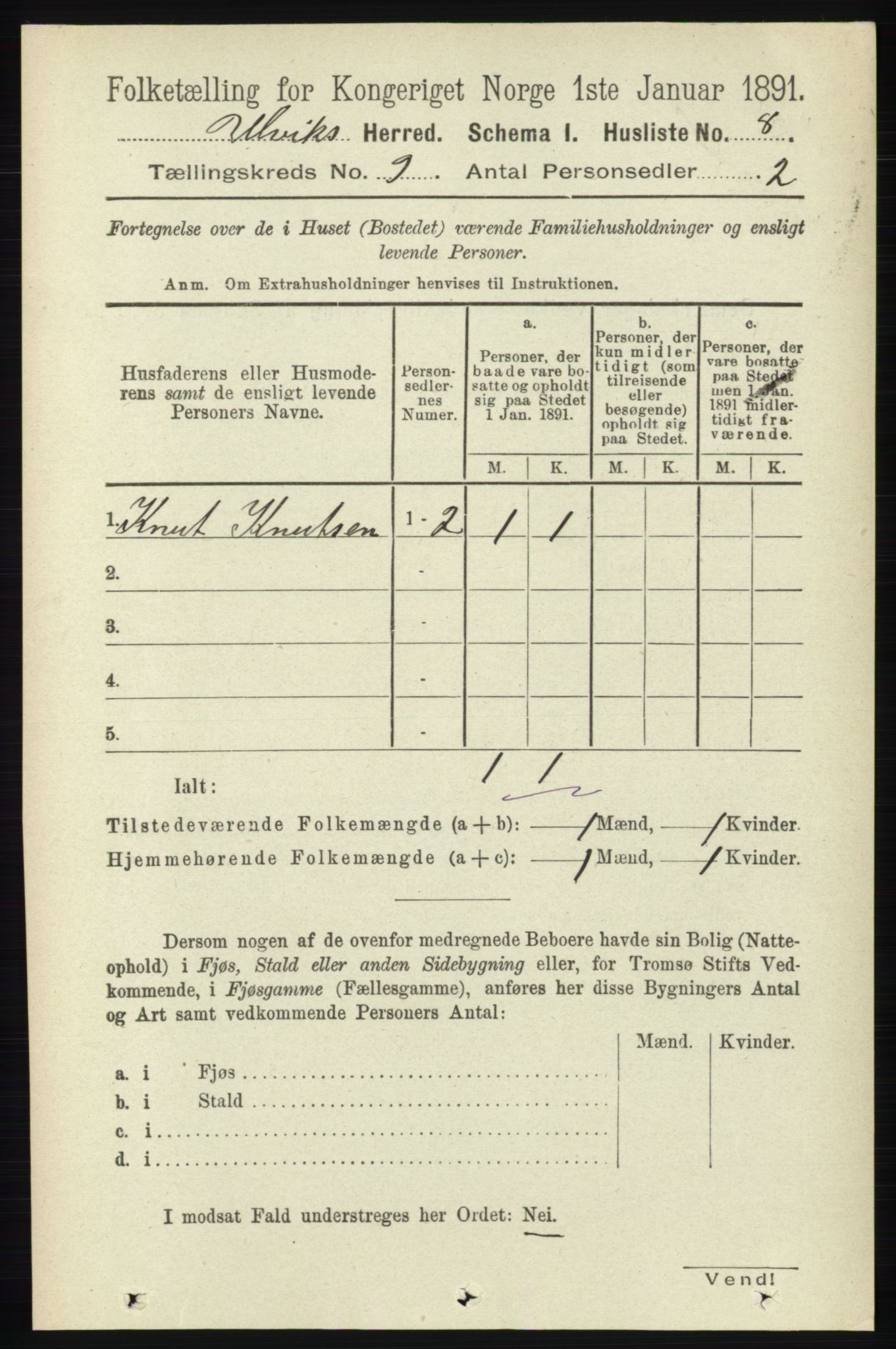 RA, 1891 census for 1233 Ulvik, 1891, p. 2808