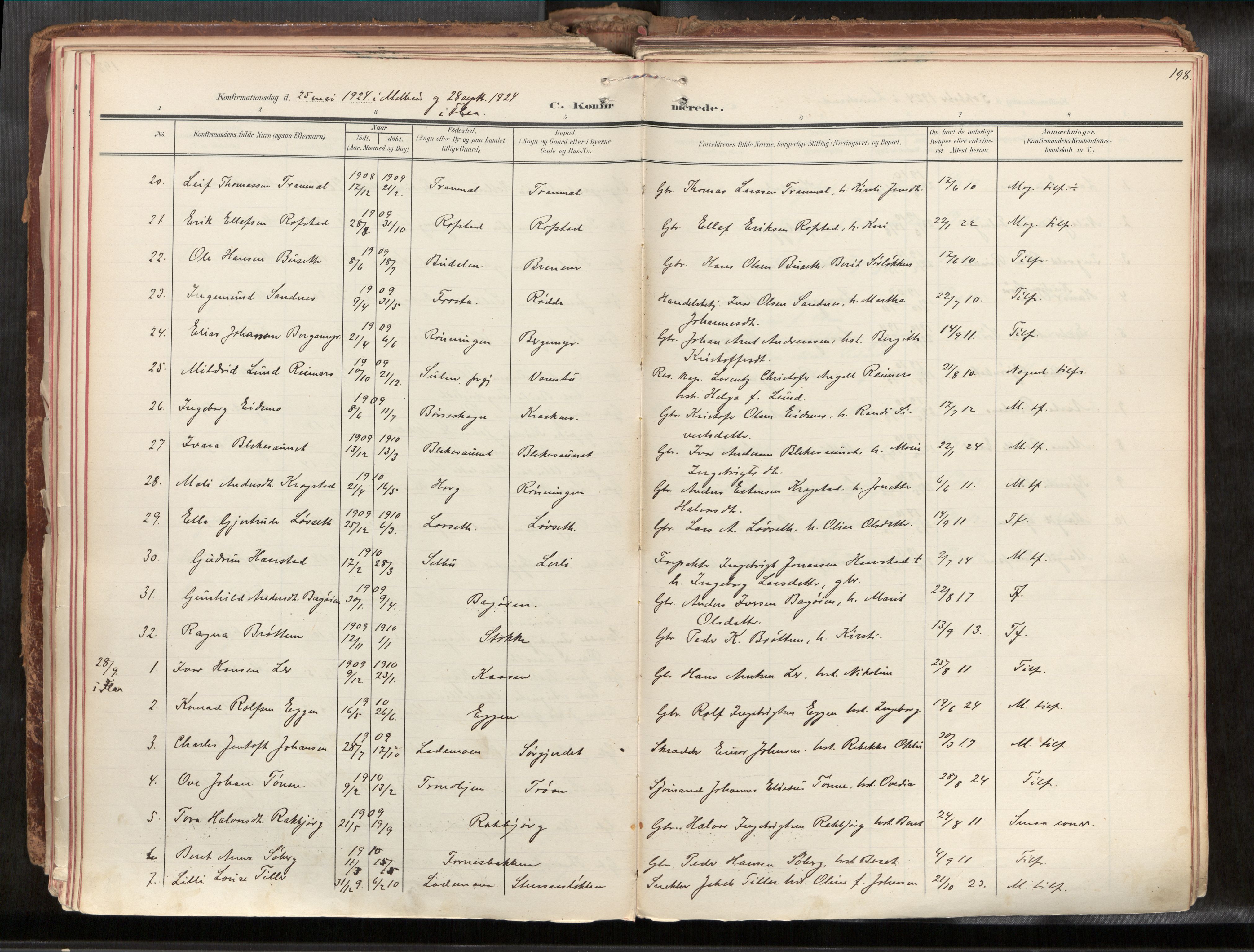 Ministerialprotokoller, klokkerbøker og fødselsregistre - Sør-Trøndelag, SAT/A-1456/691/L1085b: Parish register (official) no. 691A18, 1908-1930, p. 198
