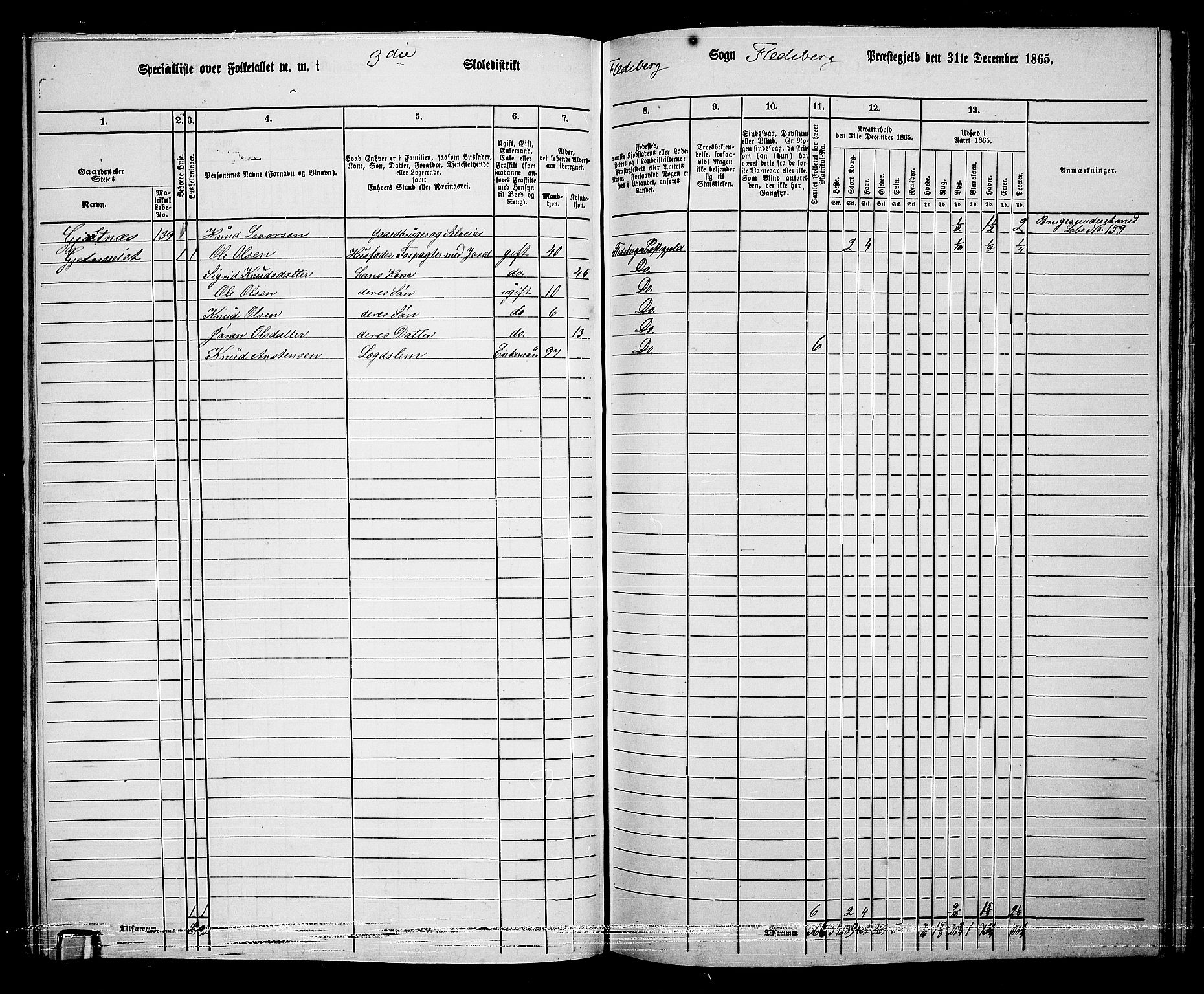 RA, 1865 census for Flesberg, 1865, p. 76