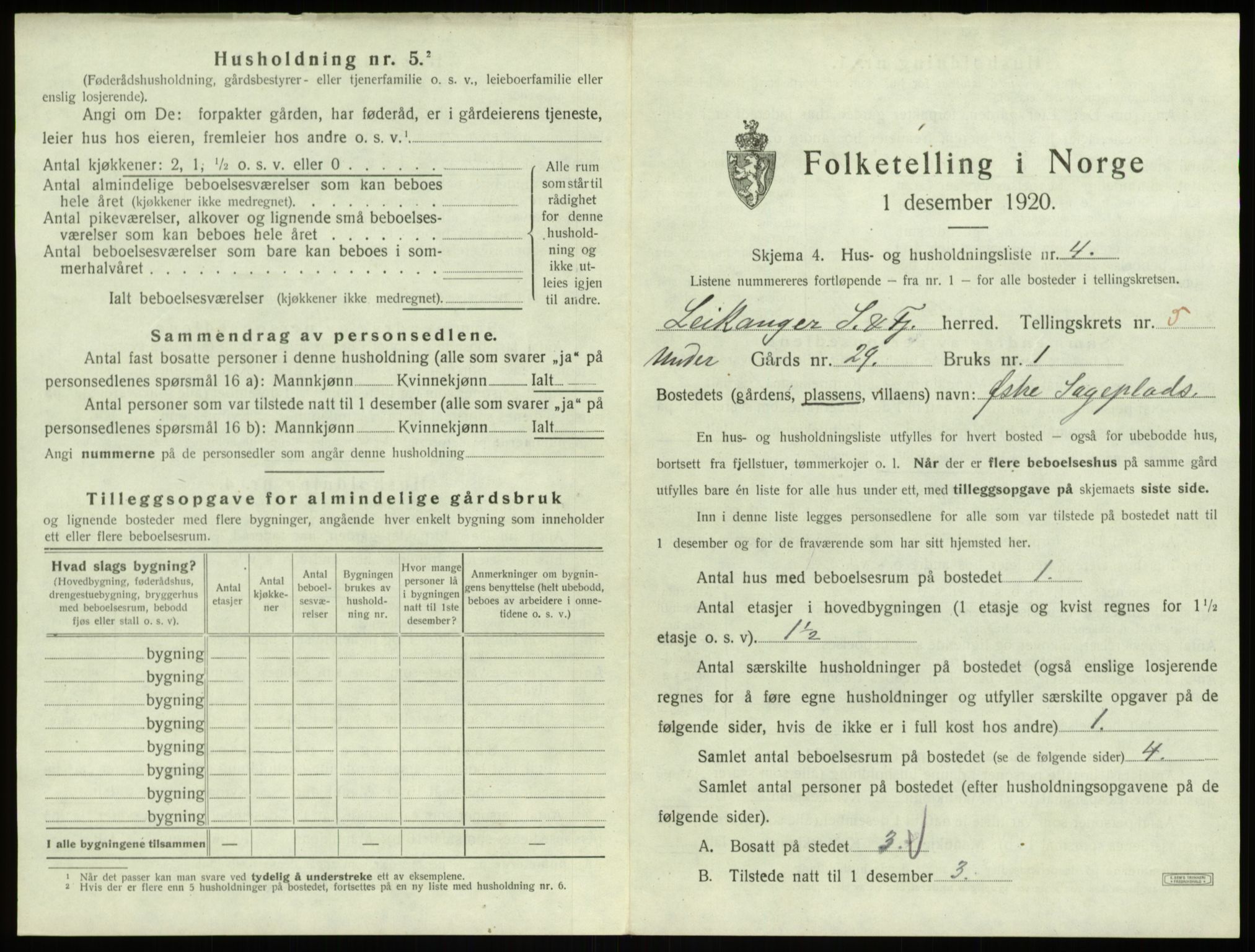 SAB, 1920 census for Leikanger, 1920, p. 528