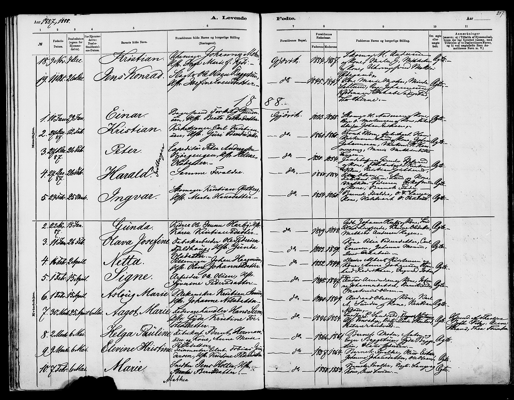 Vardal prestekontor, SAH/PREST-100/H/Ha/Haa/L0008: Parish register (official) no. 8, 1878-1890, p. 247