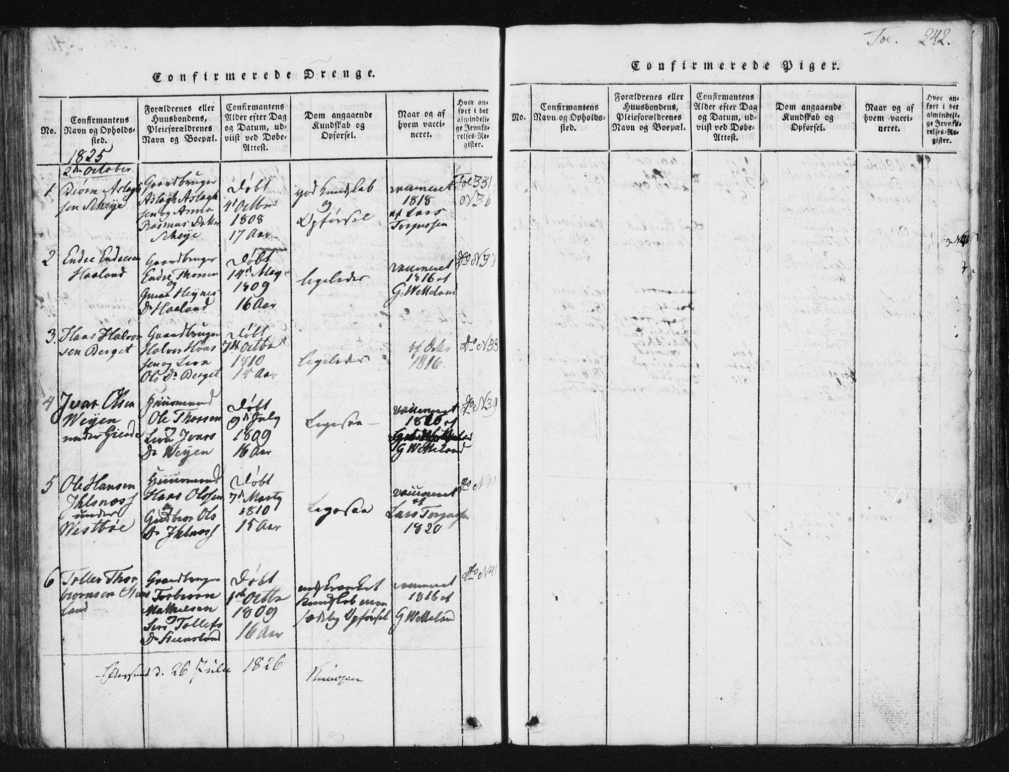 Vikedal sokneprestkontor, SAST/A-101840/01/V: Parish register (copy) no. B 2, 1816-1863, p. 242