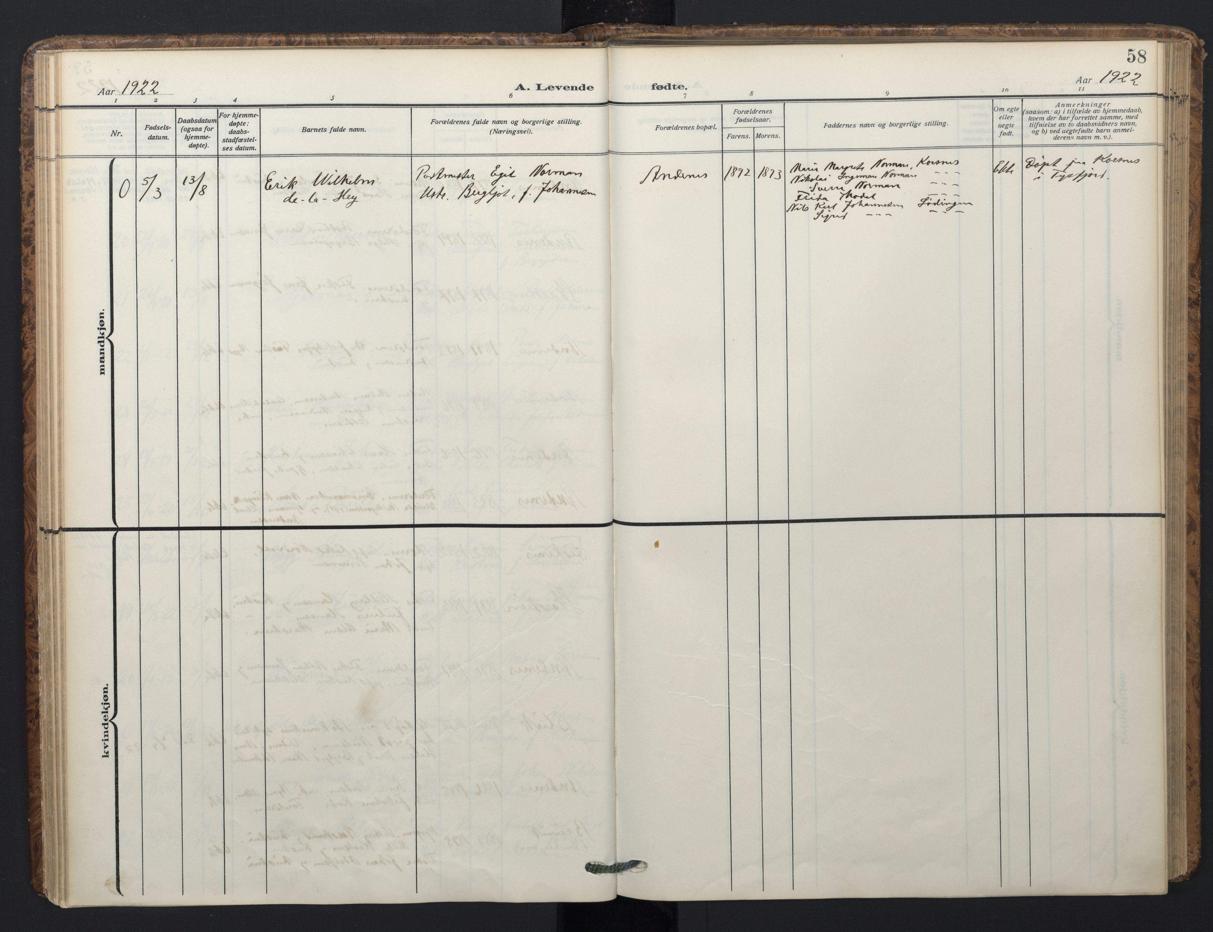Ministerialprotokoller, klokkerbøker og fødselsregistre - Nordland, SAT/A-1459/899/L1438: Parish register (official) no. 899A06, 1909-1922, p. 58