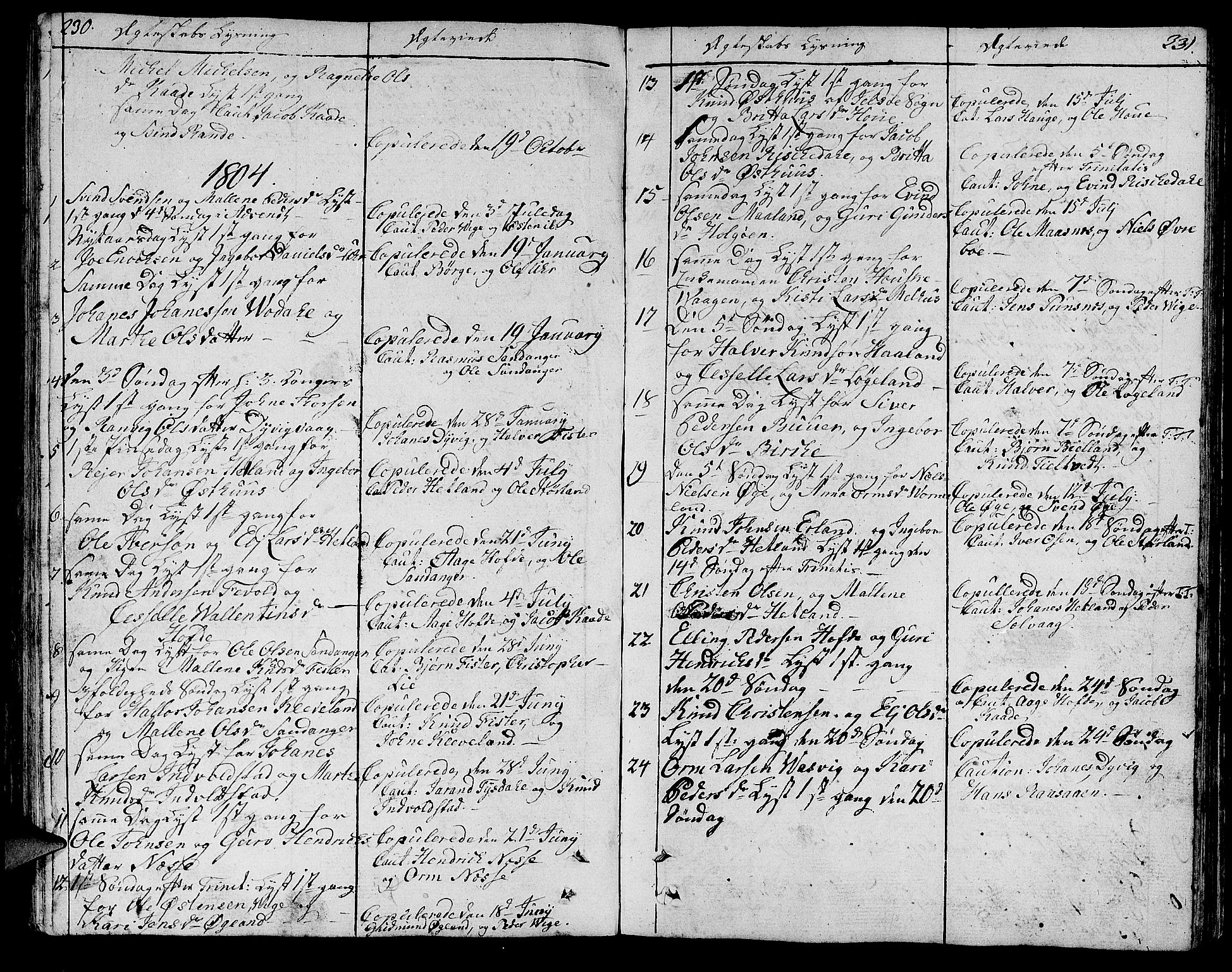 Hjelmeland sokneprestkontor, SAST/A-101843/01/IV/L0002: Parish register (official) no. A 2, 1799-1816, p. 230-231