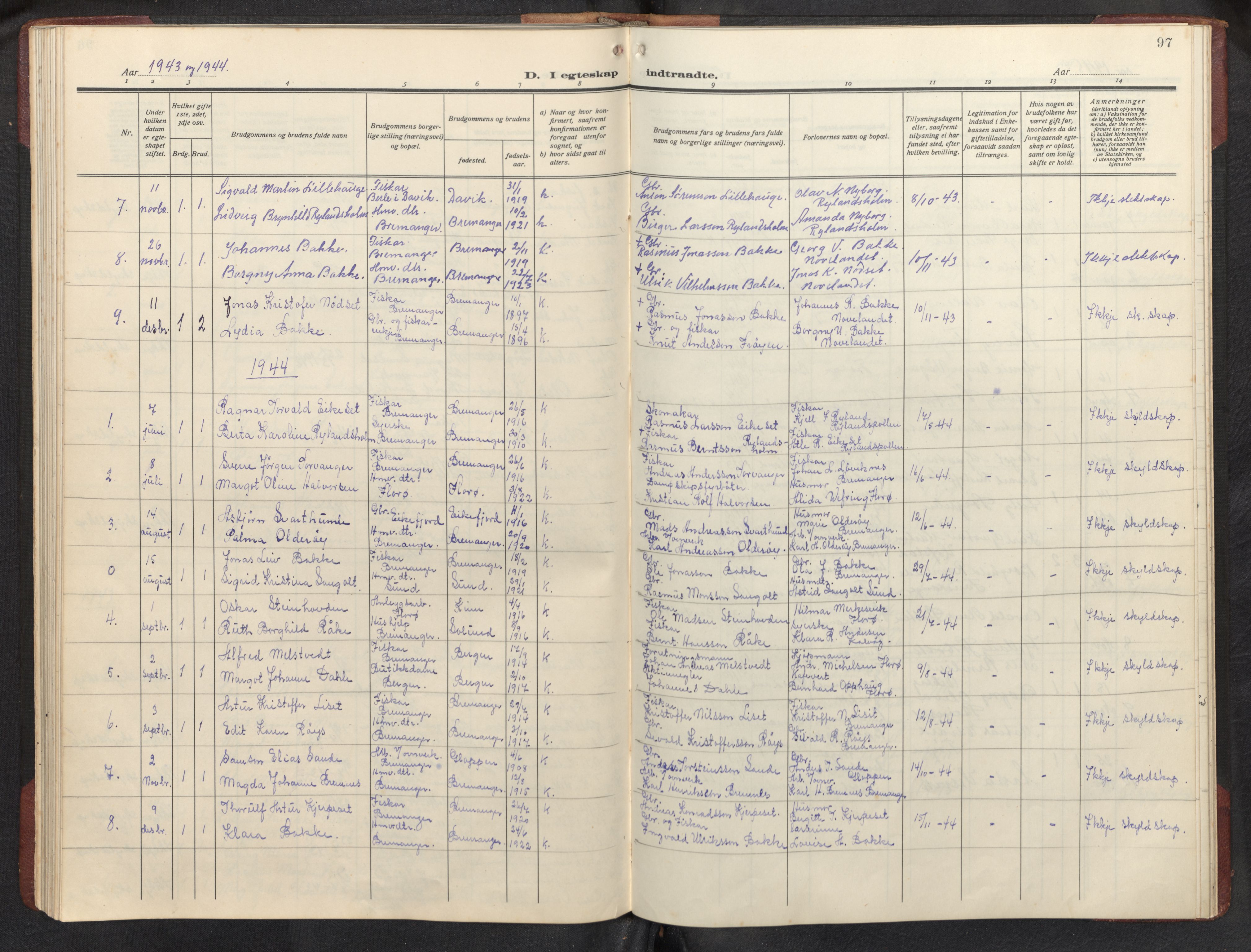 Bremanger sokneprestembete, SAB/A-82201/H/Hab/Habb/L0002: Parish register (copy) no. B 2, 1926-1945, p. 96b-97a